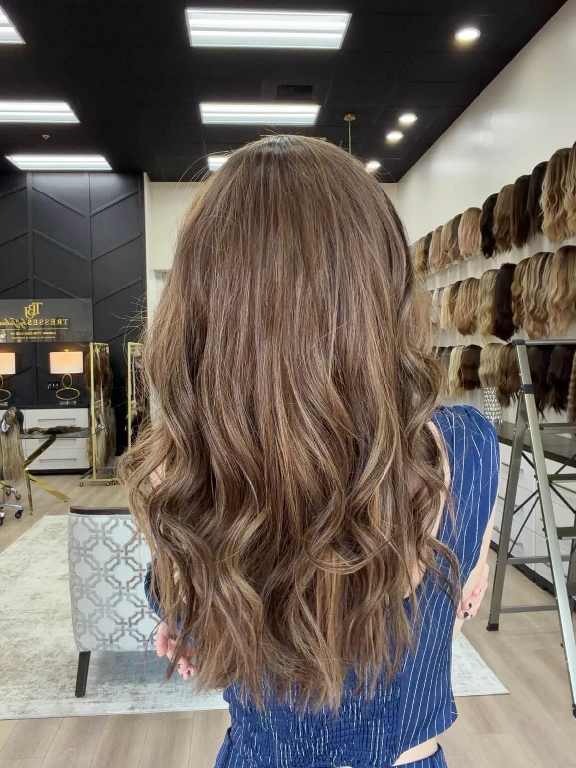 21-inch brown Slavic human hair wig with a natural-looking base
