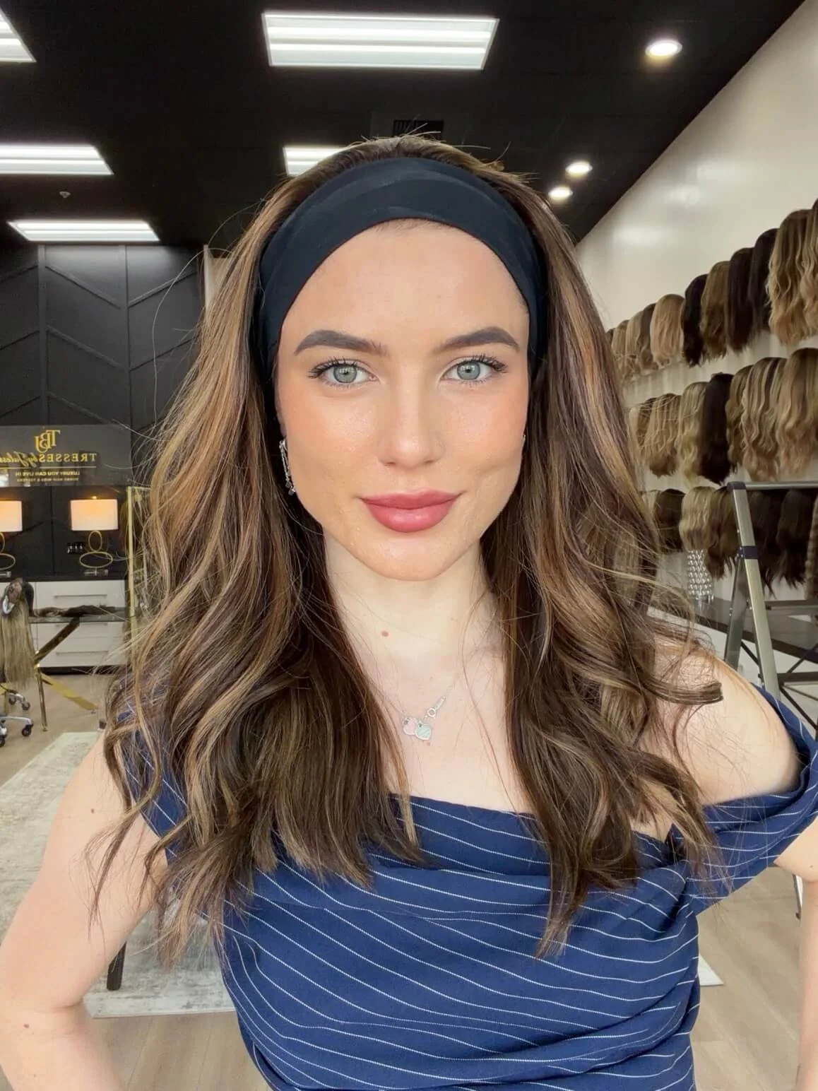 21-inch brown Slavic human hair wig with a natural-looking base