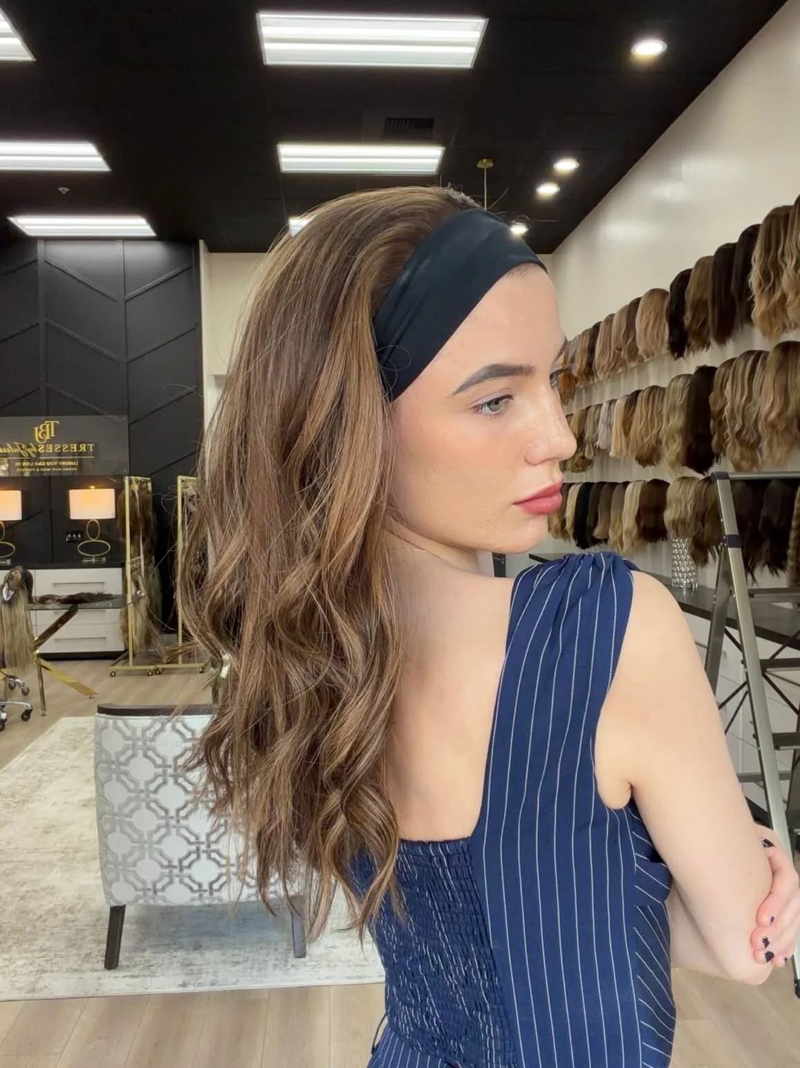 21-inch brown Slavic human hair wig with 120% density