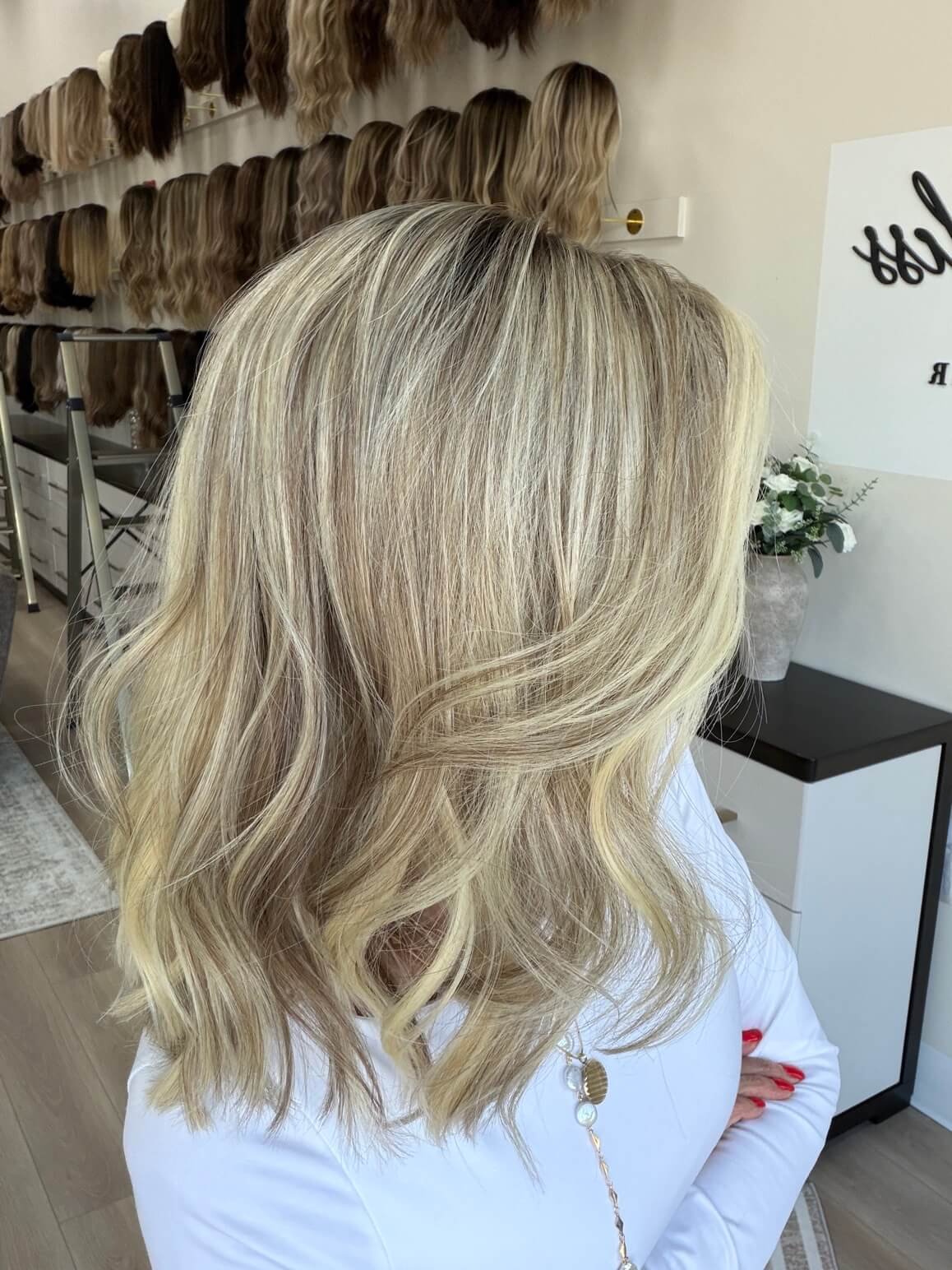 17-inch blonde Slavic human hair wig, glueless construction