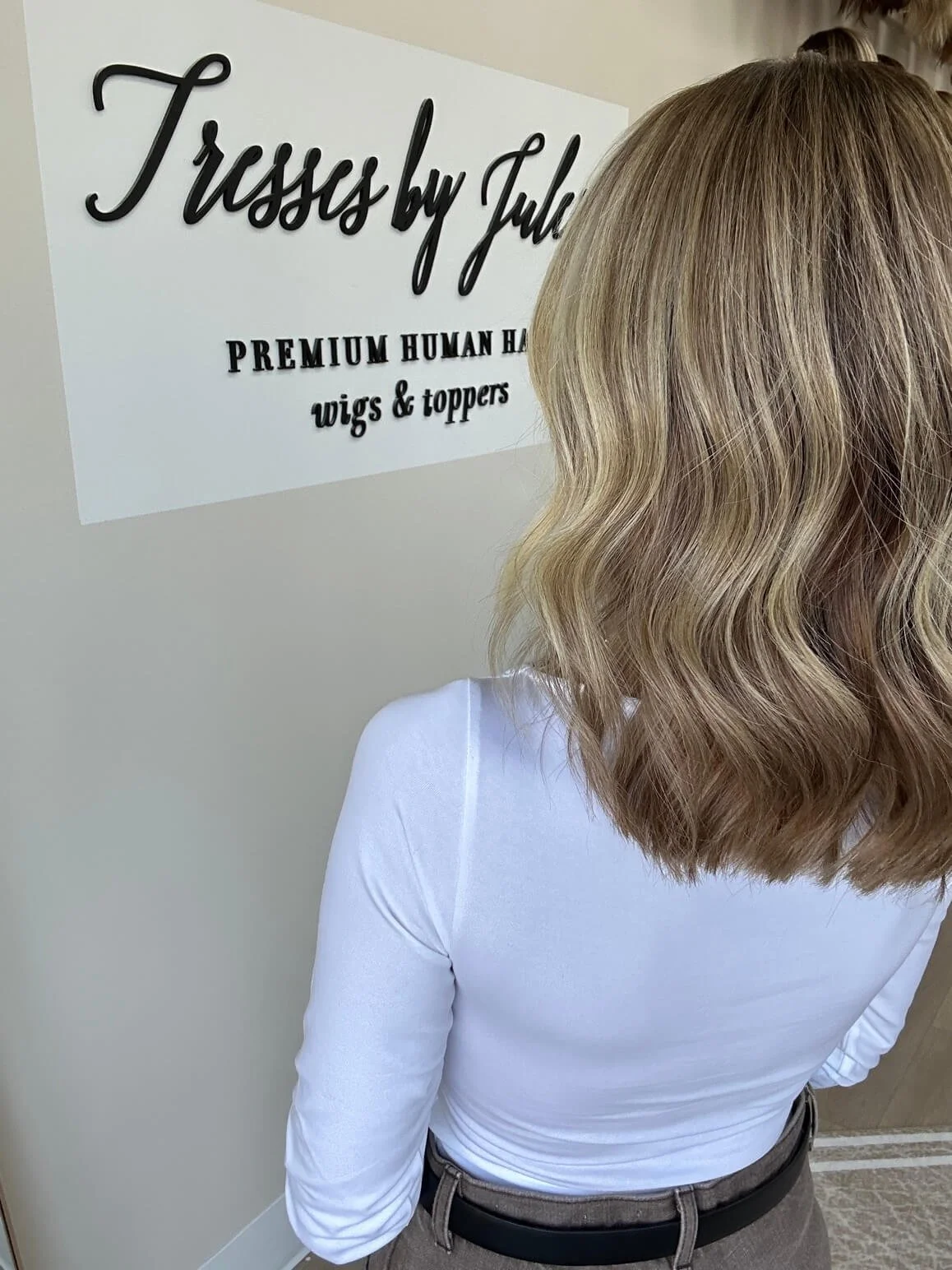 16-inch blonde Slavic human hair wig with a Diamond Lace Top base