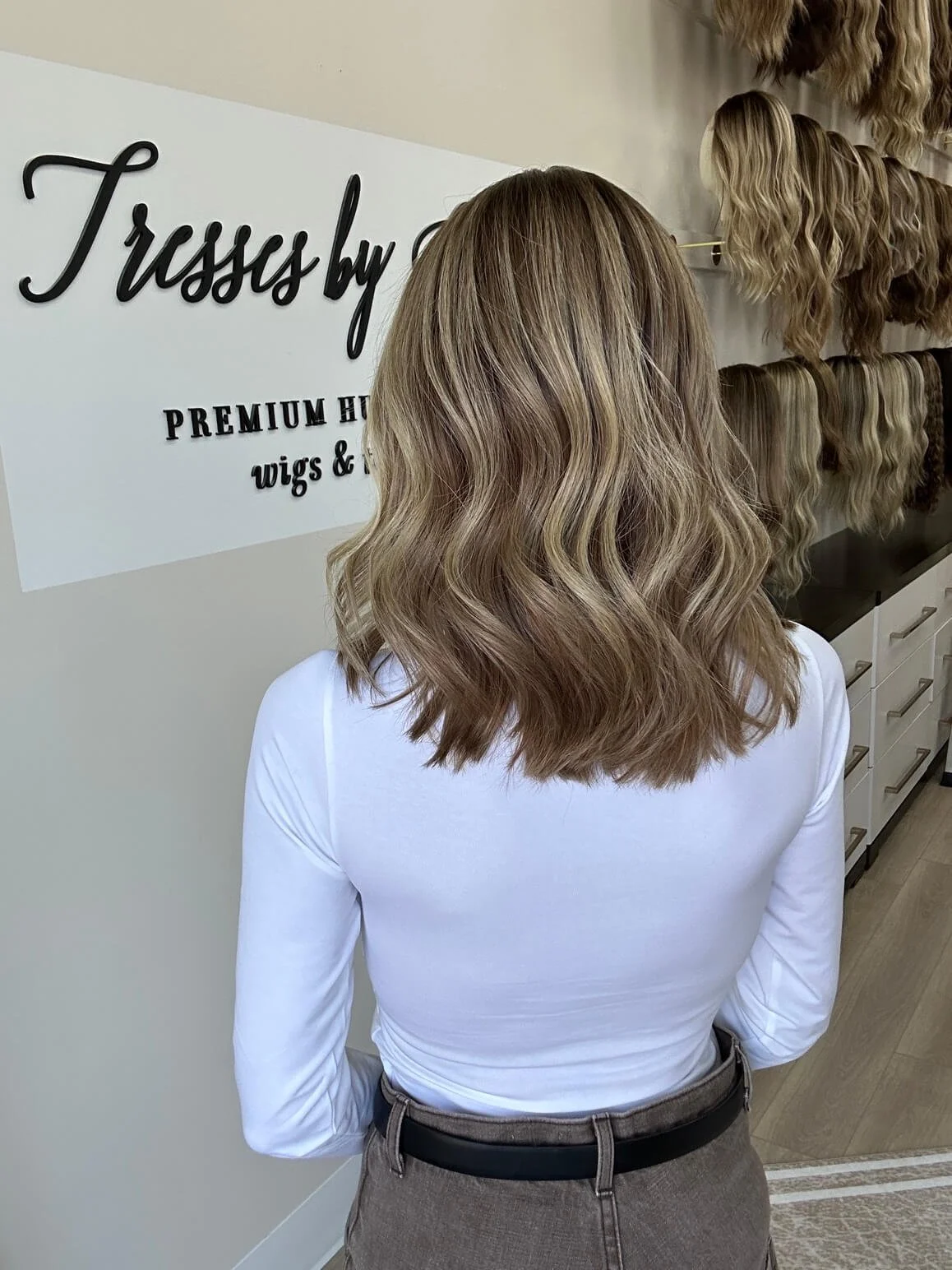 16-inch blonde Slavic human hair wig with a Diamond Lace Top base