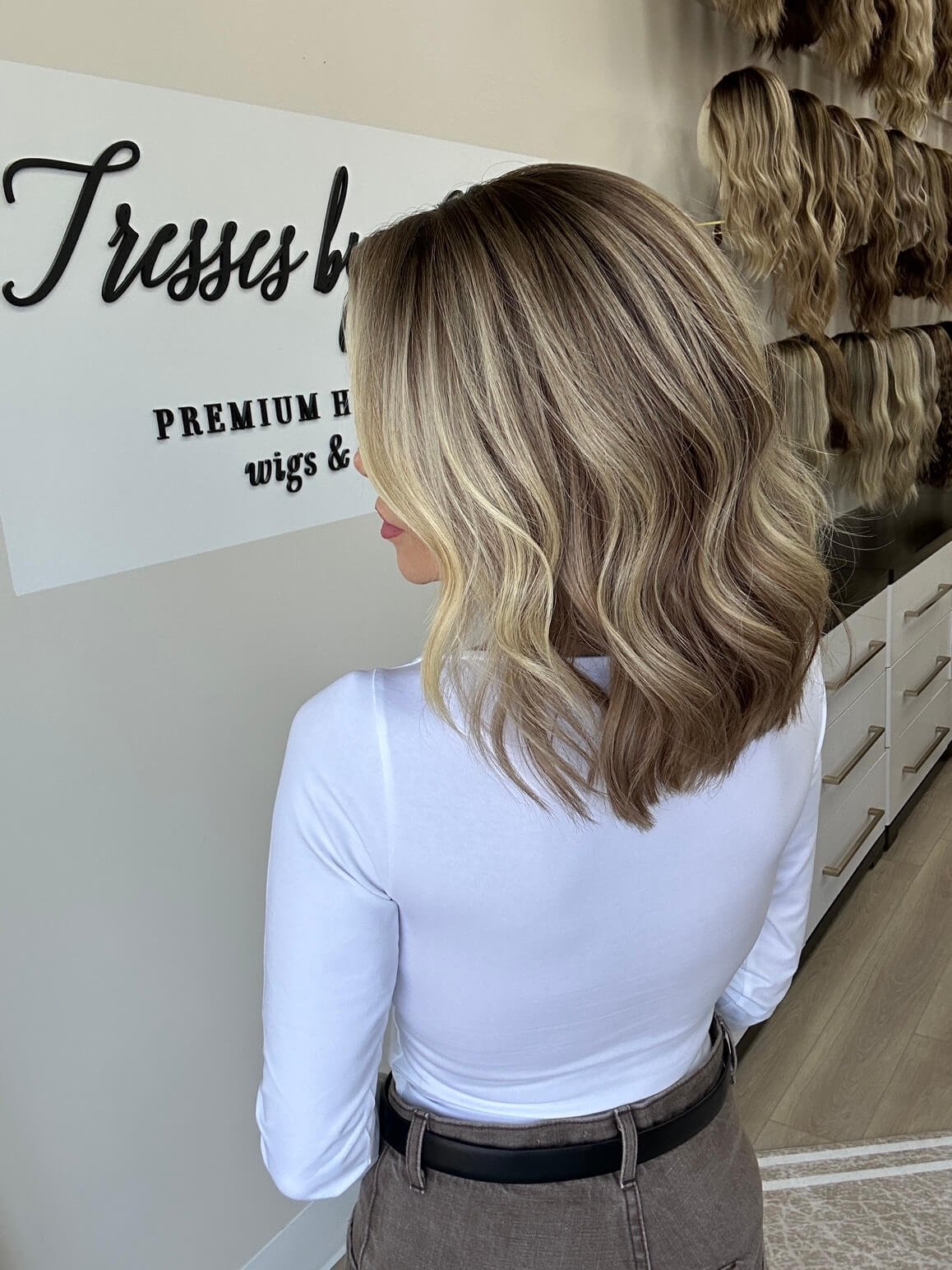 16-inch blonde Slavic human hair wig, glueless construction