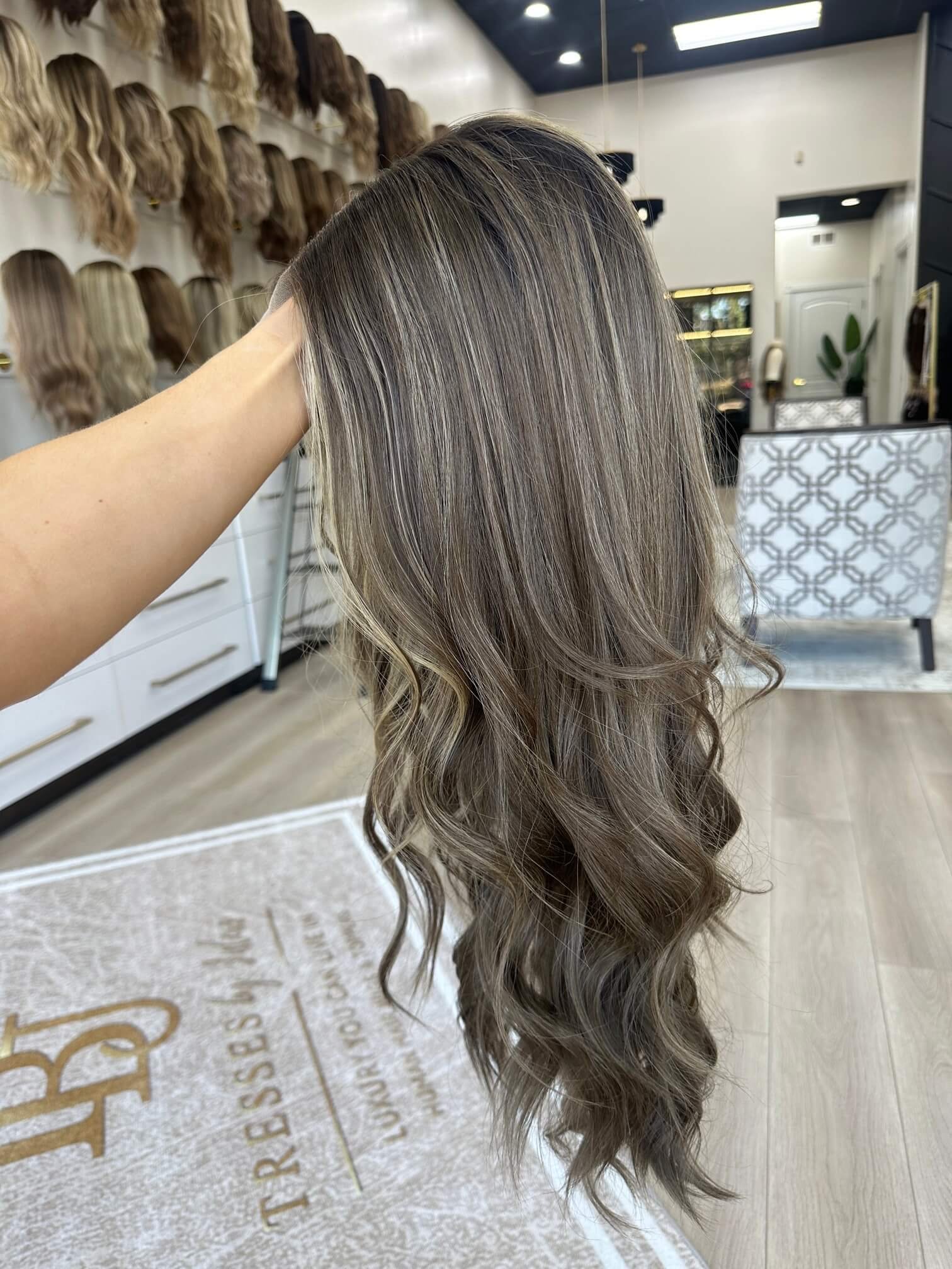 28-inch brown human hair wig, glueless construction