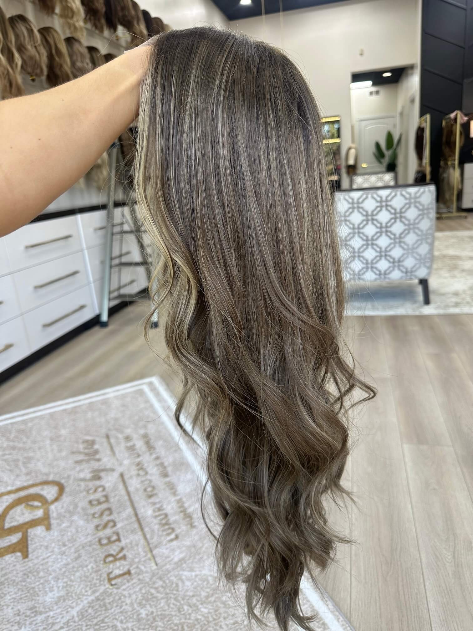 28-inch brown human hair wig with 130% density