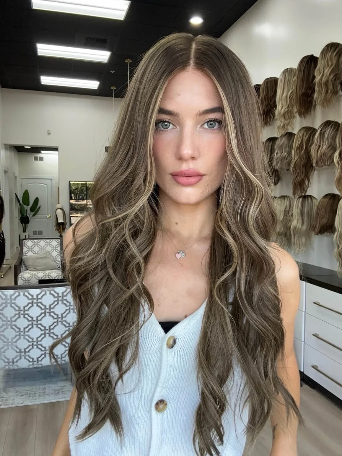 28-inch brown human hair wig with a Velvet Luxe base