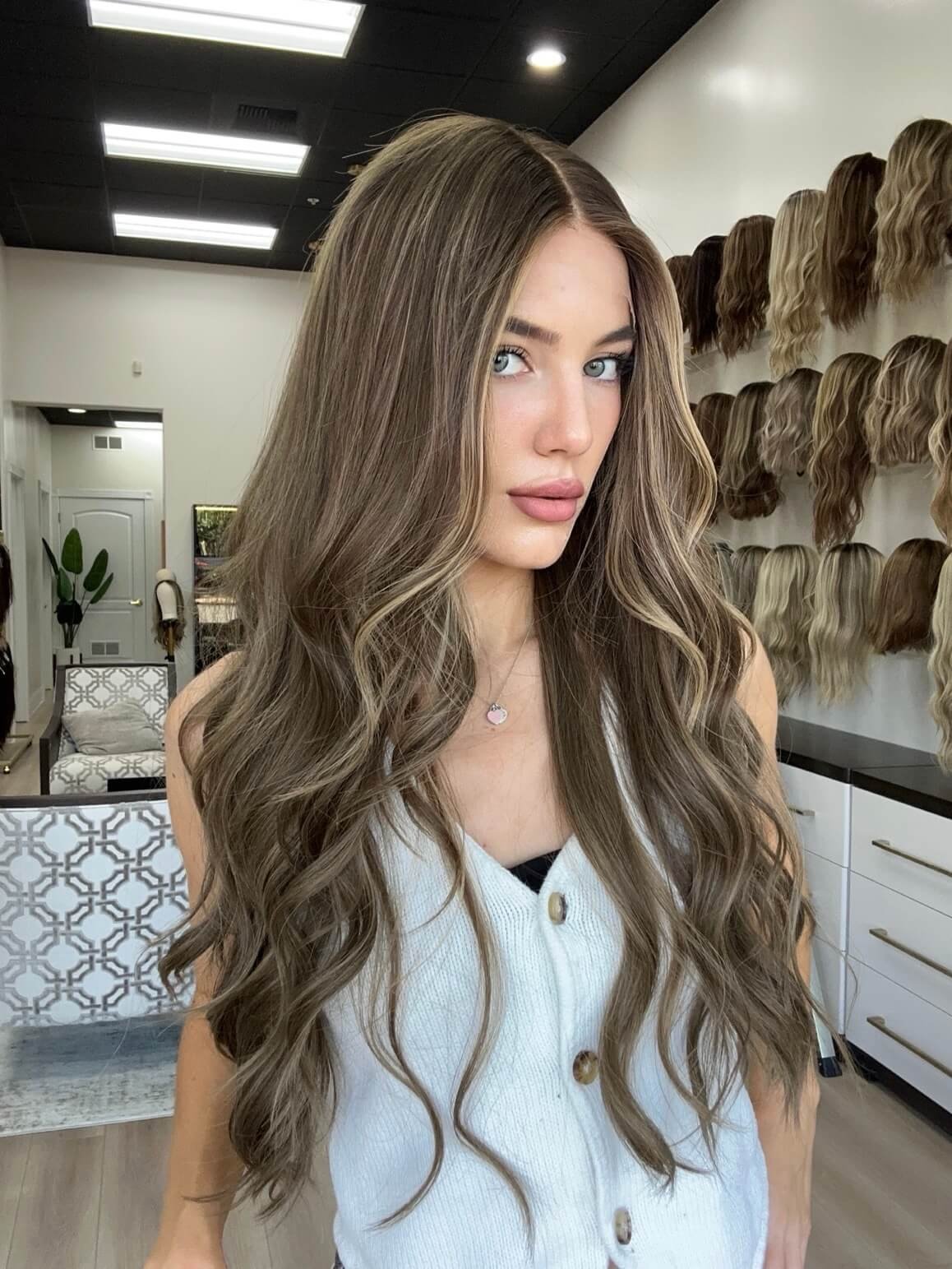 28-inch brown human hair wig with 28-inch length