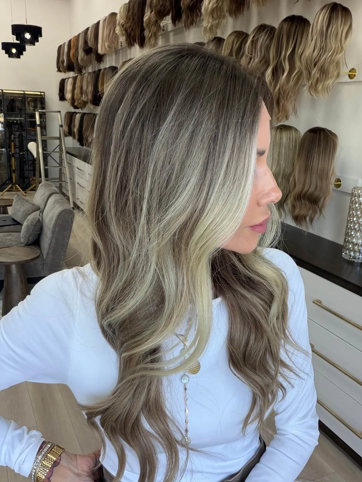 25-inch blonde Slavic human hair wig with a Diamond Lace Top base