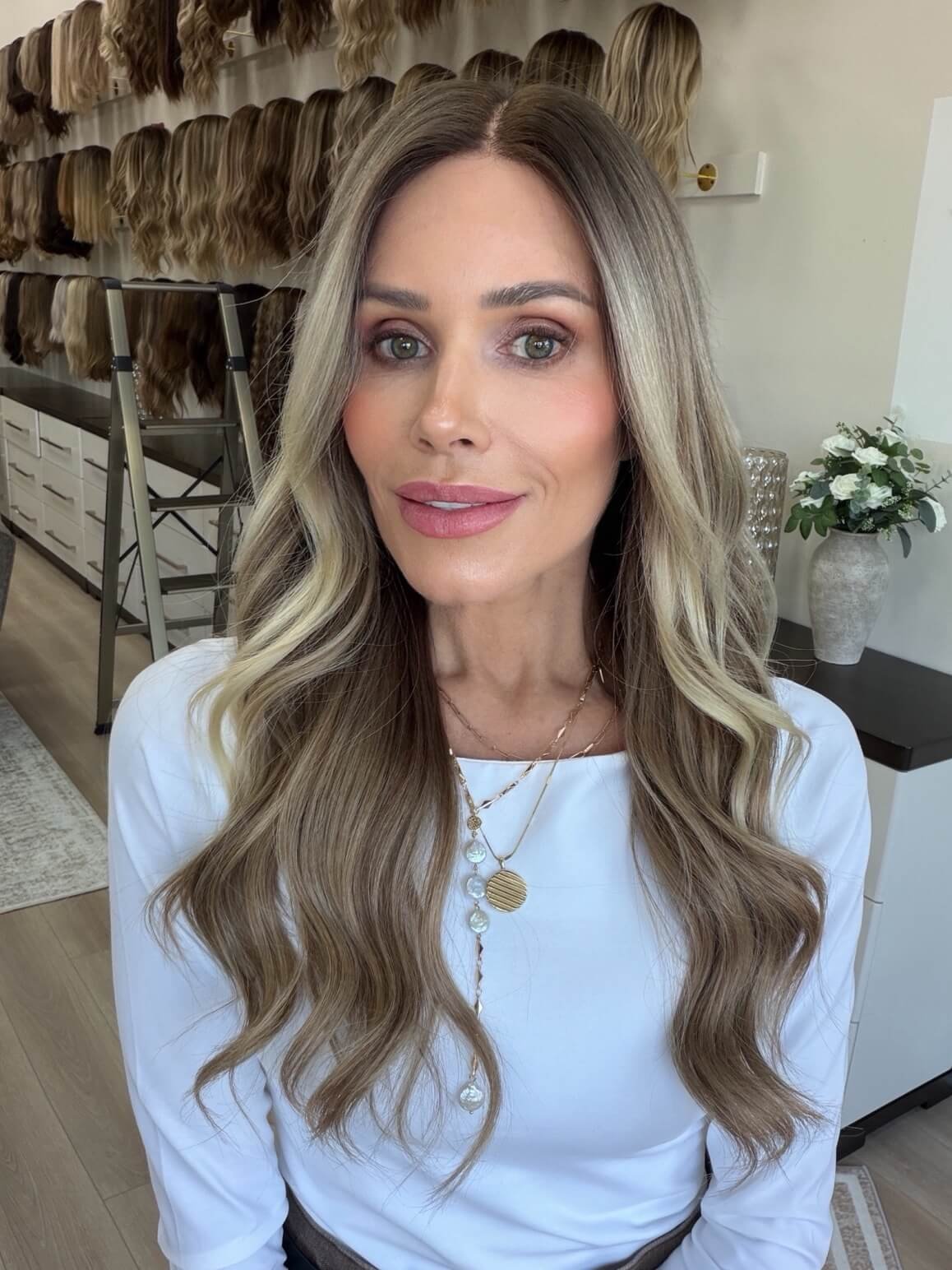 25-inch blonde Slavic human hair wig with a Diamond Lace Top base