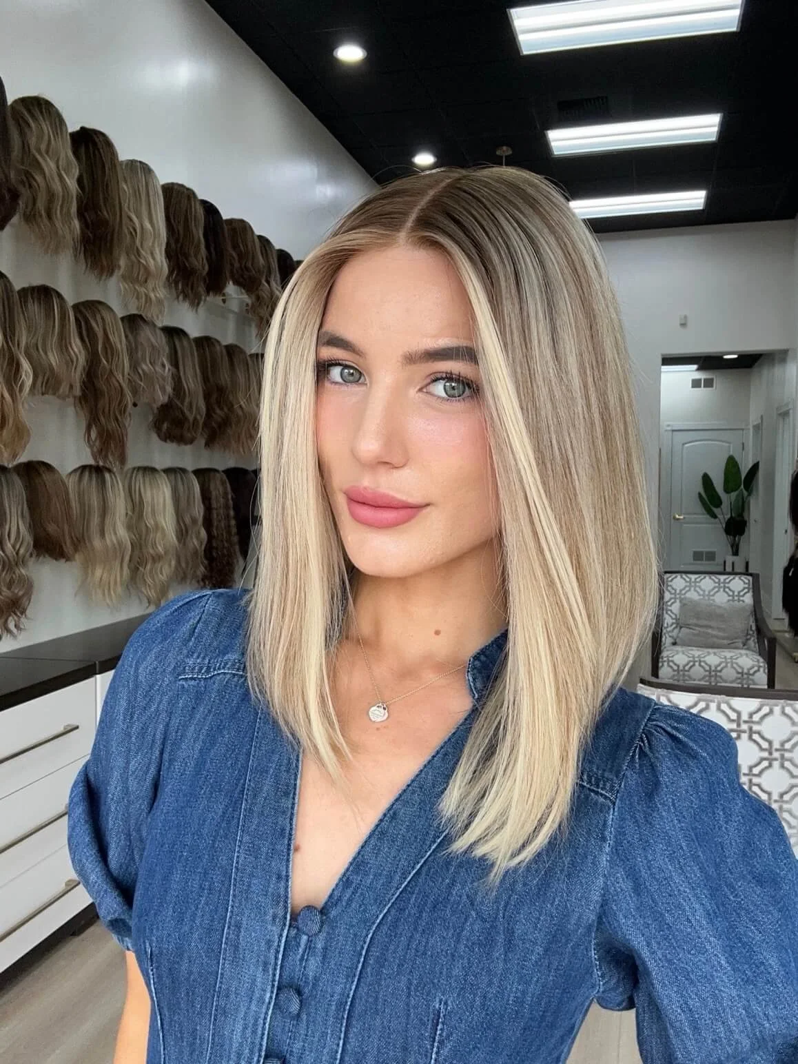 18-inch blonde Slavic human hair wig with a Diamond Lace Top base