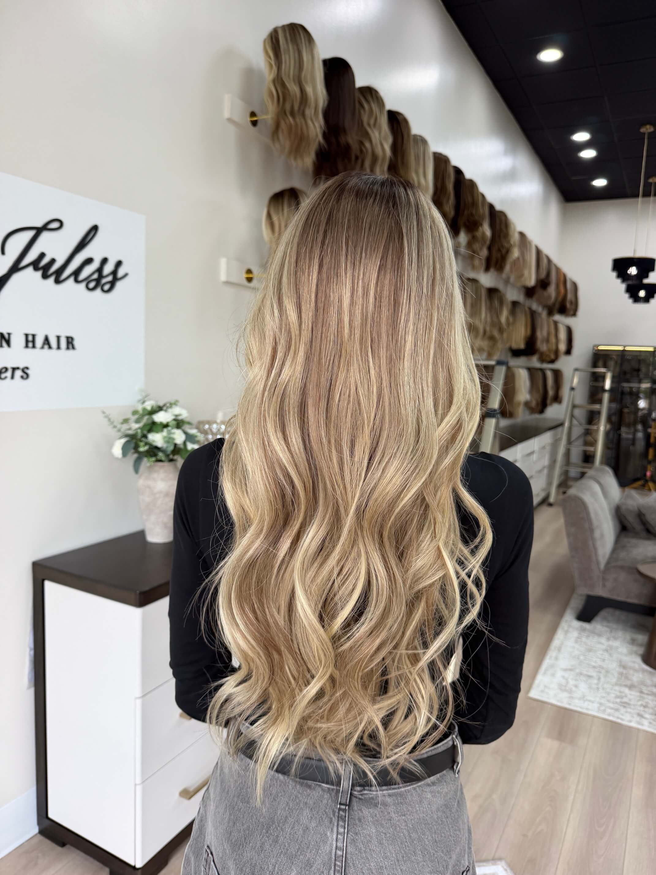 27-inch blonde Slavic human hair wig with a Diamond Lace Top base