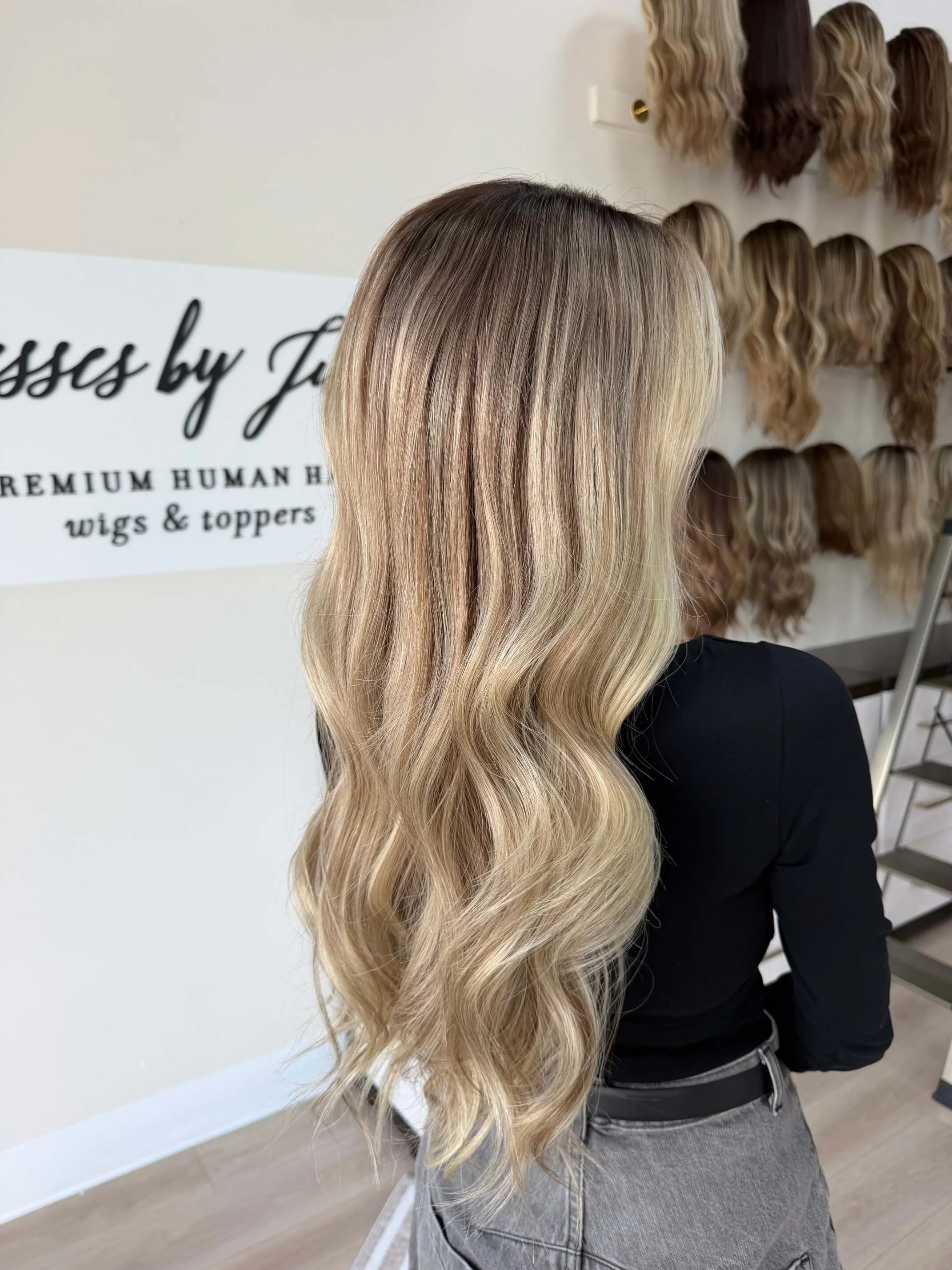 27-inch blonde Slavic human hair wig with a Diamond Lace Top base