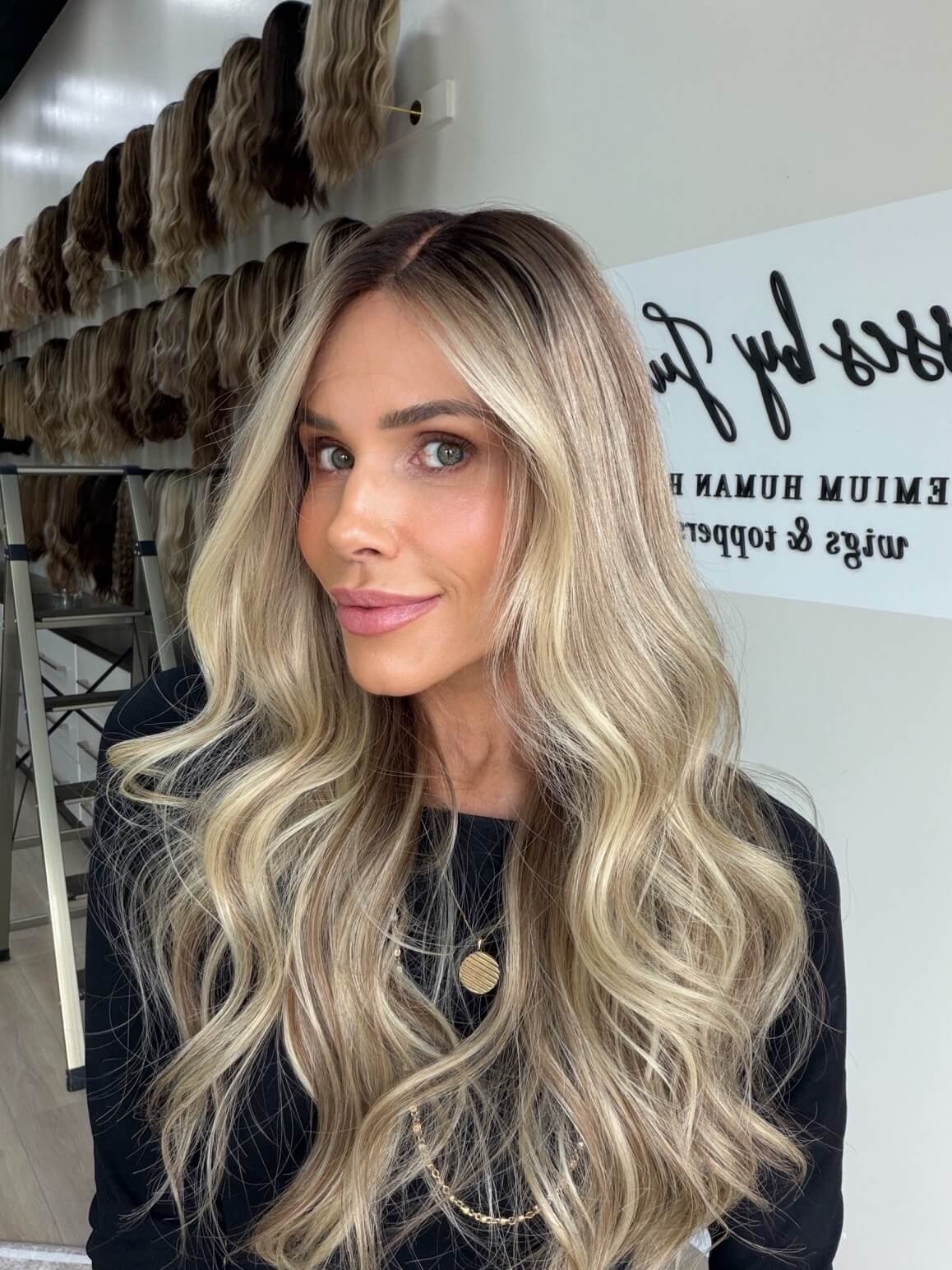27-inch blonde Slavic human hair wig with a Diamond Lace Top base