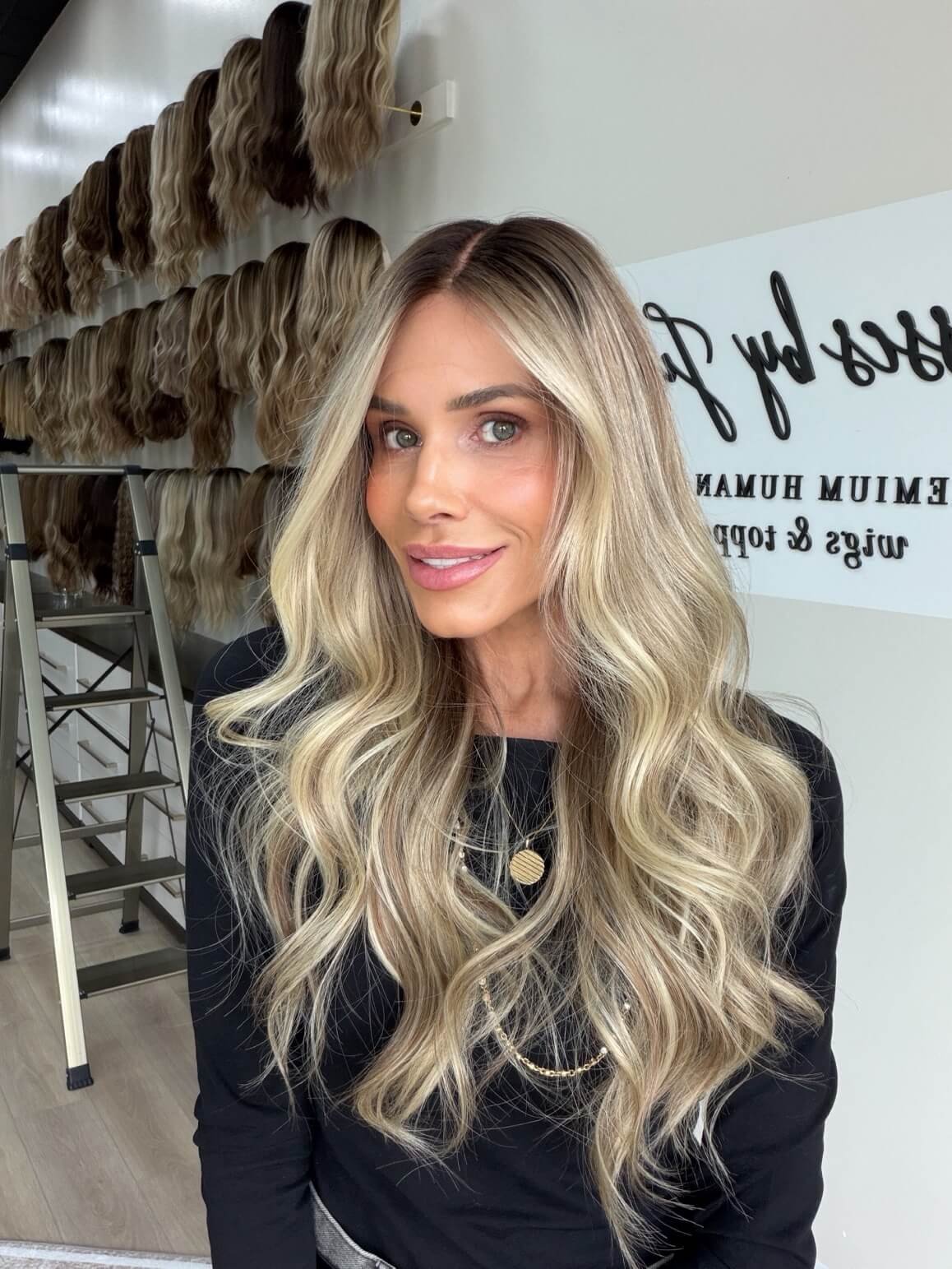 27-inch blonde Slavic human hair wig with 27-inch length