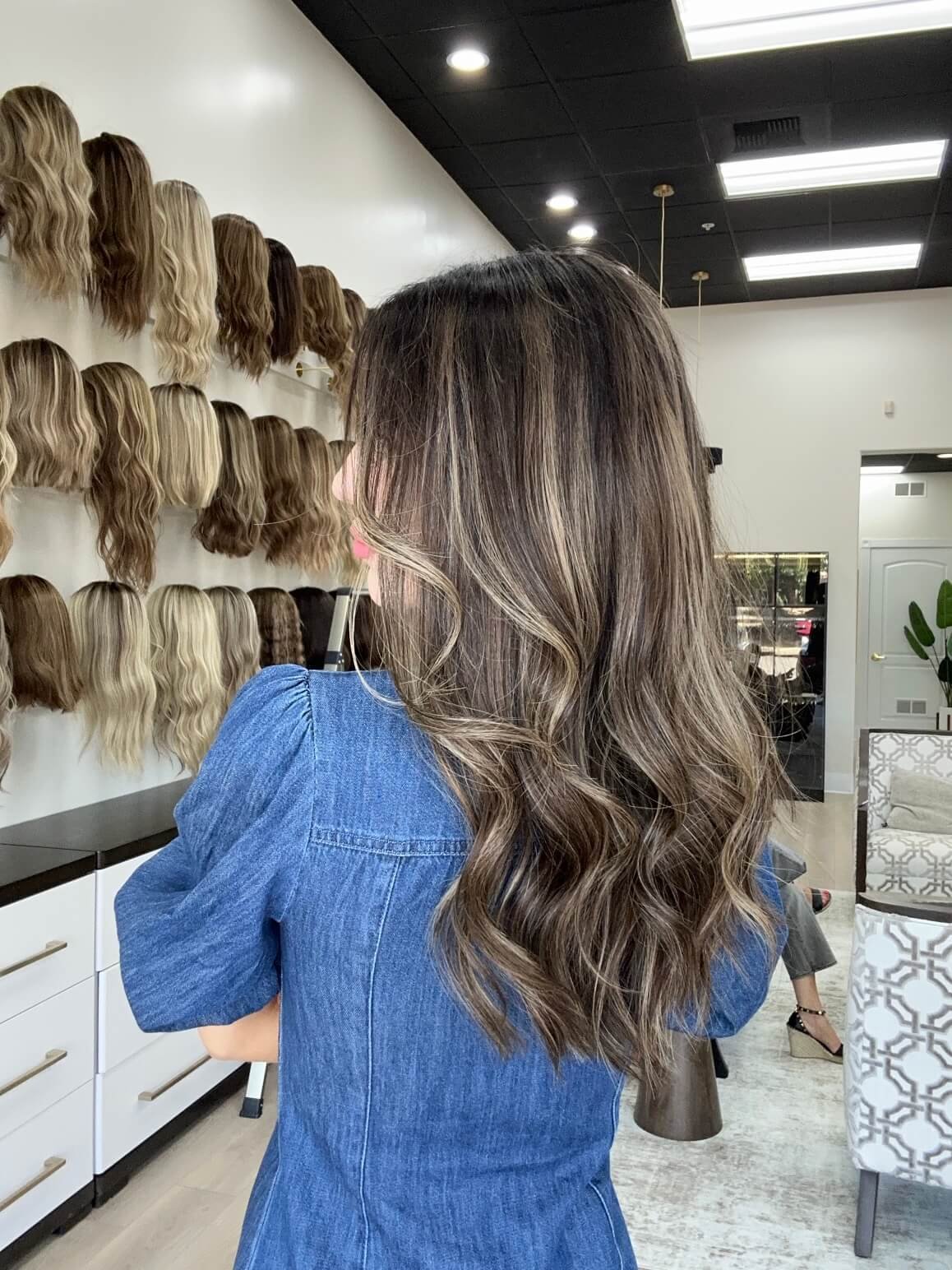 22-inch bronde human hair wig with a Velvet Luxe base