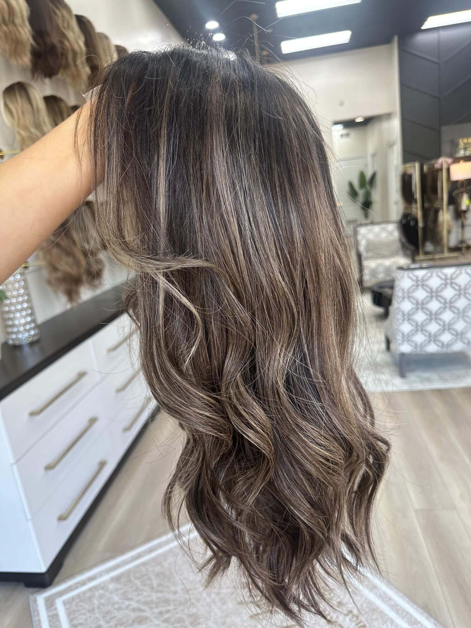 22-inch bronde human hair wig with a Velvet Luxe base
