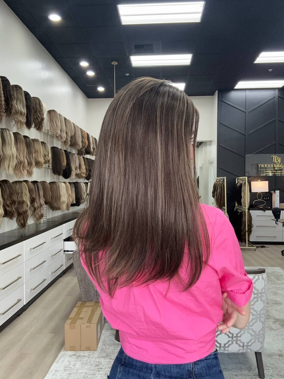 22-inch brown human hair wig with 22-inch length