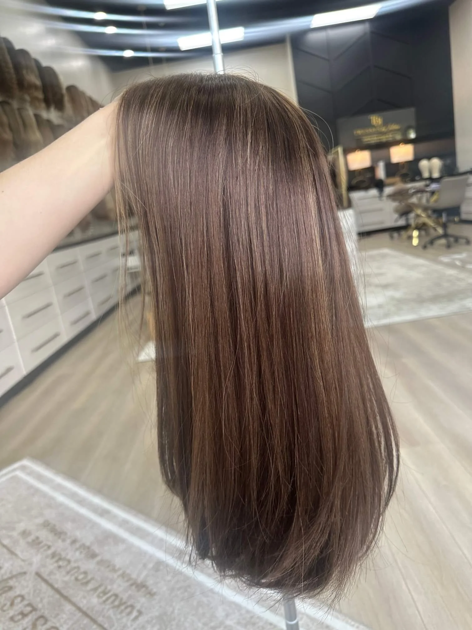 22-inch brown human hair wig with 120% Hair Density