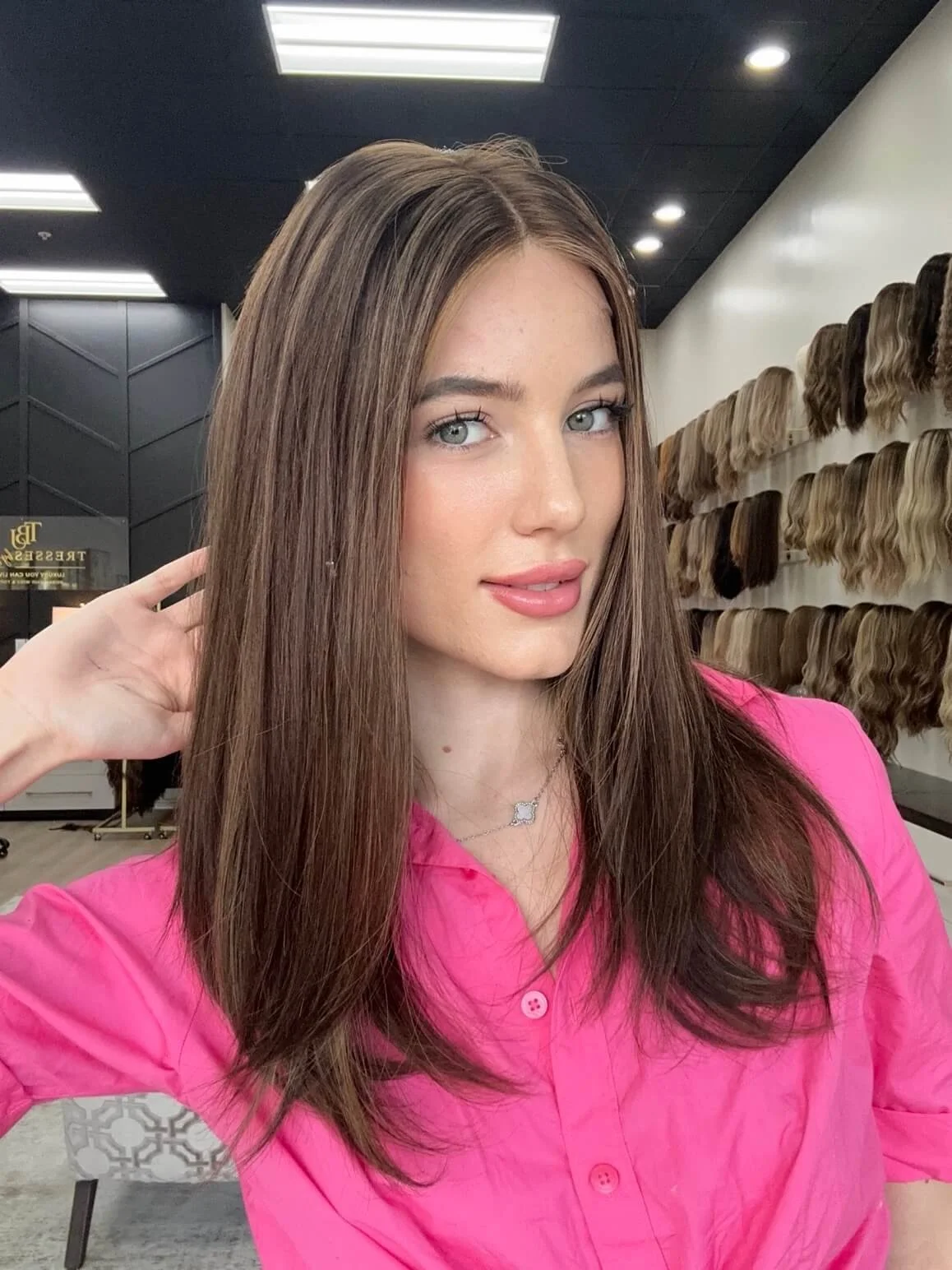 22-inch brown human hair wig, glueless construction