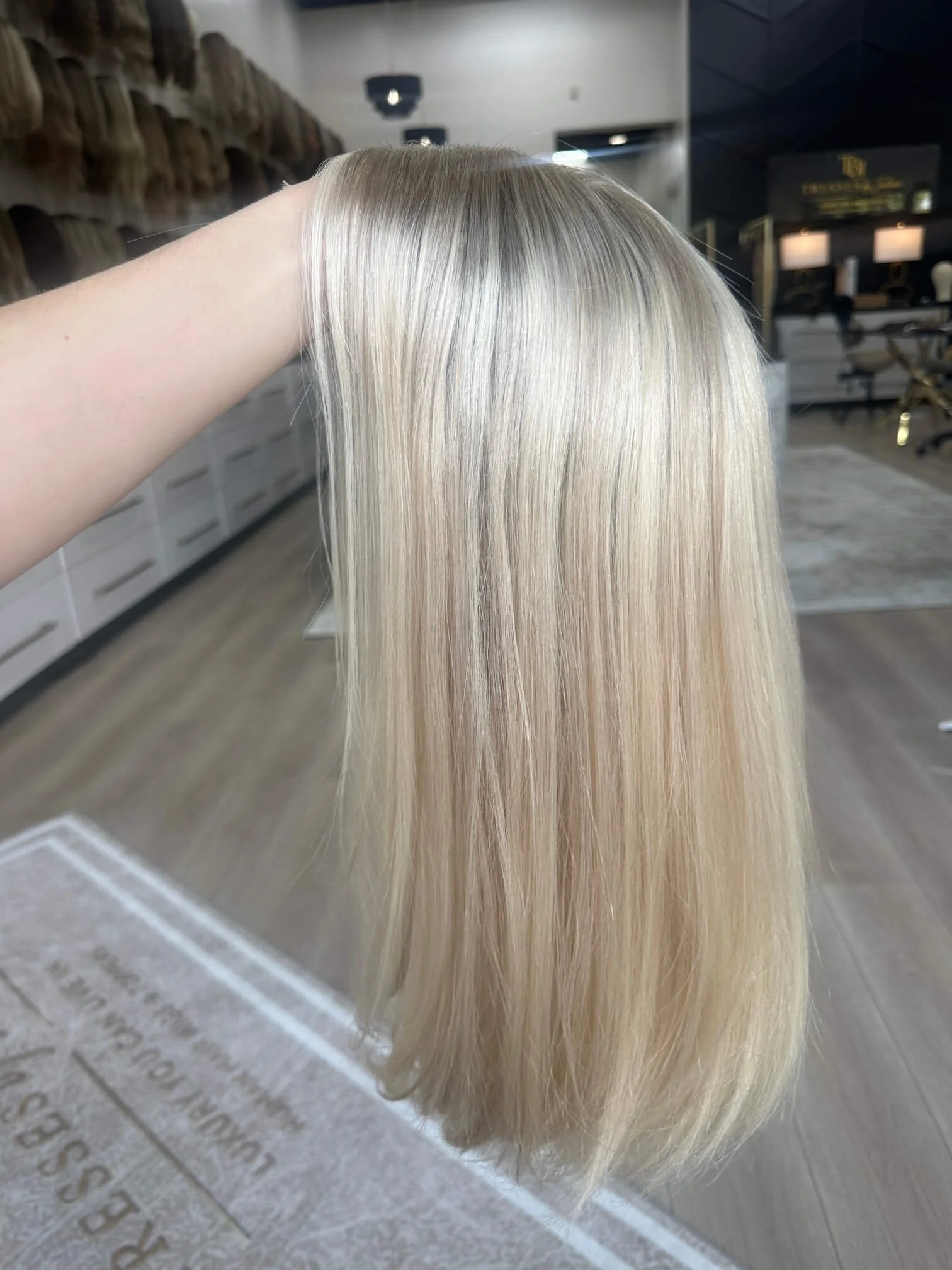 22-inch blonde human hair wig, glueless construction