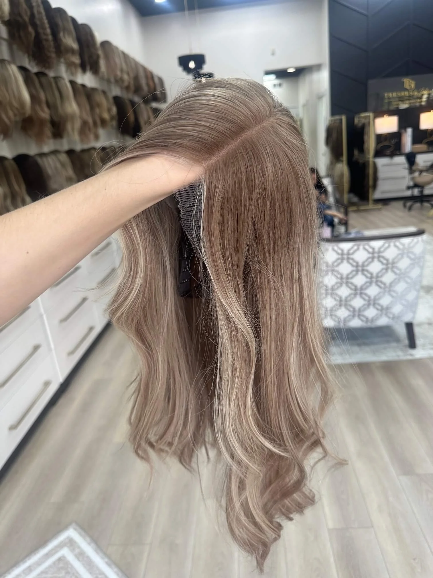 22-inch red human hair wig with a Velvet Luxe base