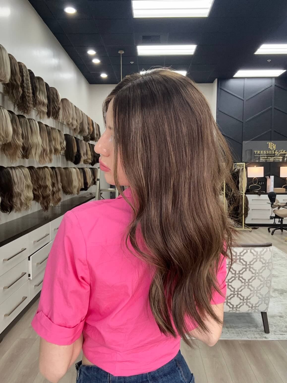 20-inch brown human hair wig with 20-inch length