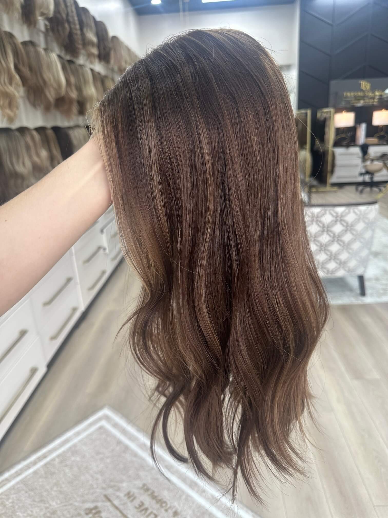 20-inch brown human hair wig with low density