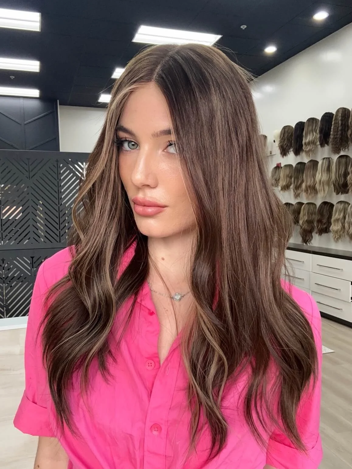 20-inch brown human hair wig, glueless construction