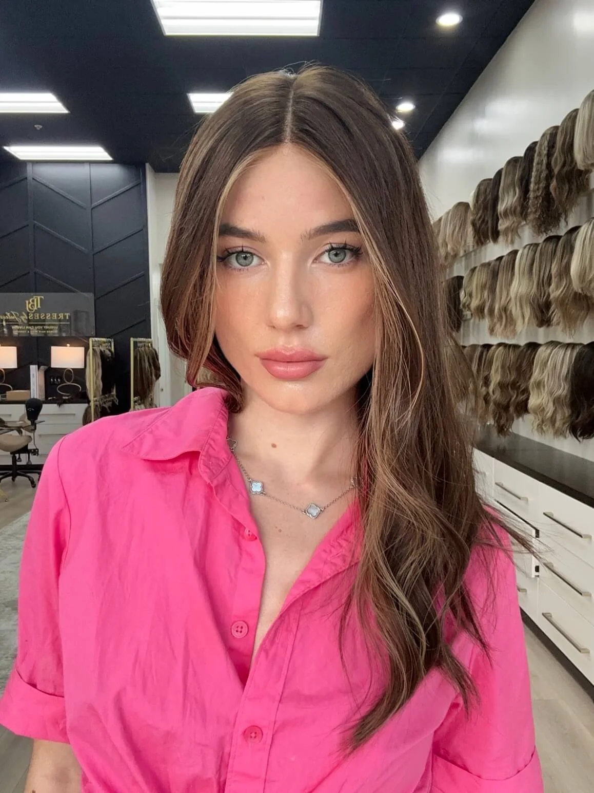 20-inch brown human hair wig with low density