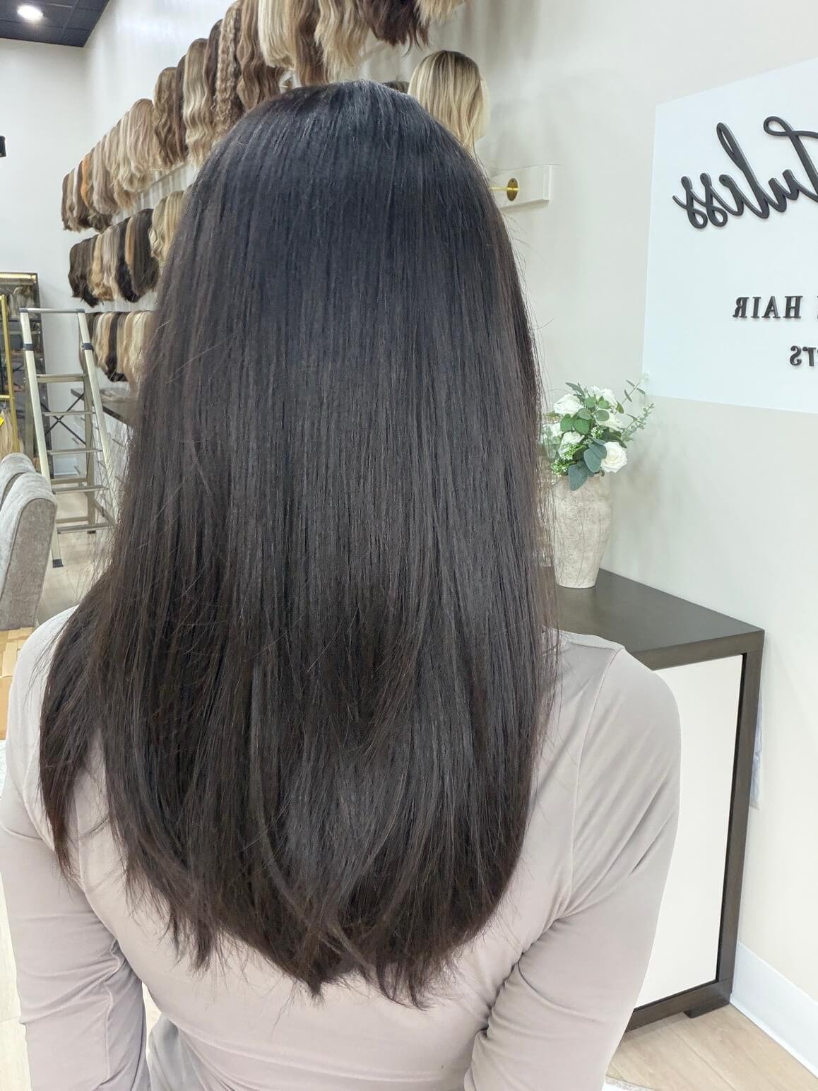 22-inch brown European human hair wig with 22-inch length