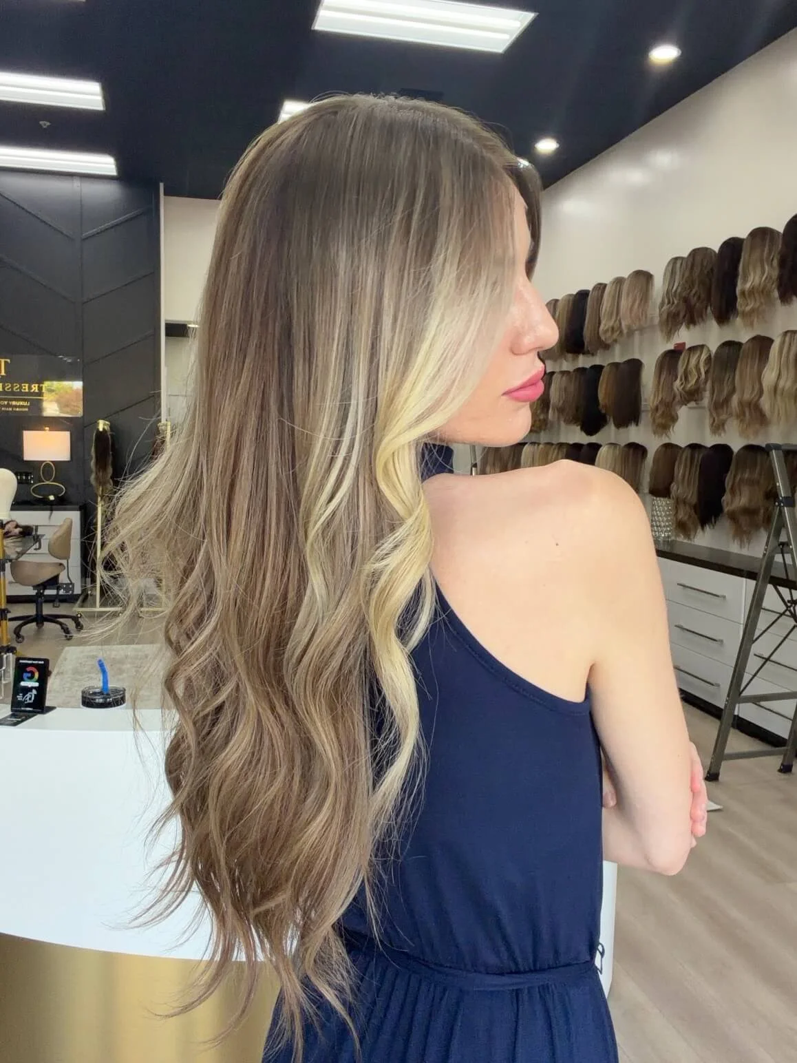 29-inch blonde Slavic human hair wig with a Diamond Lace Top base