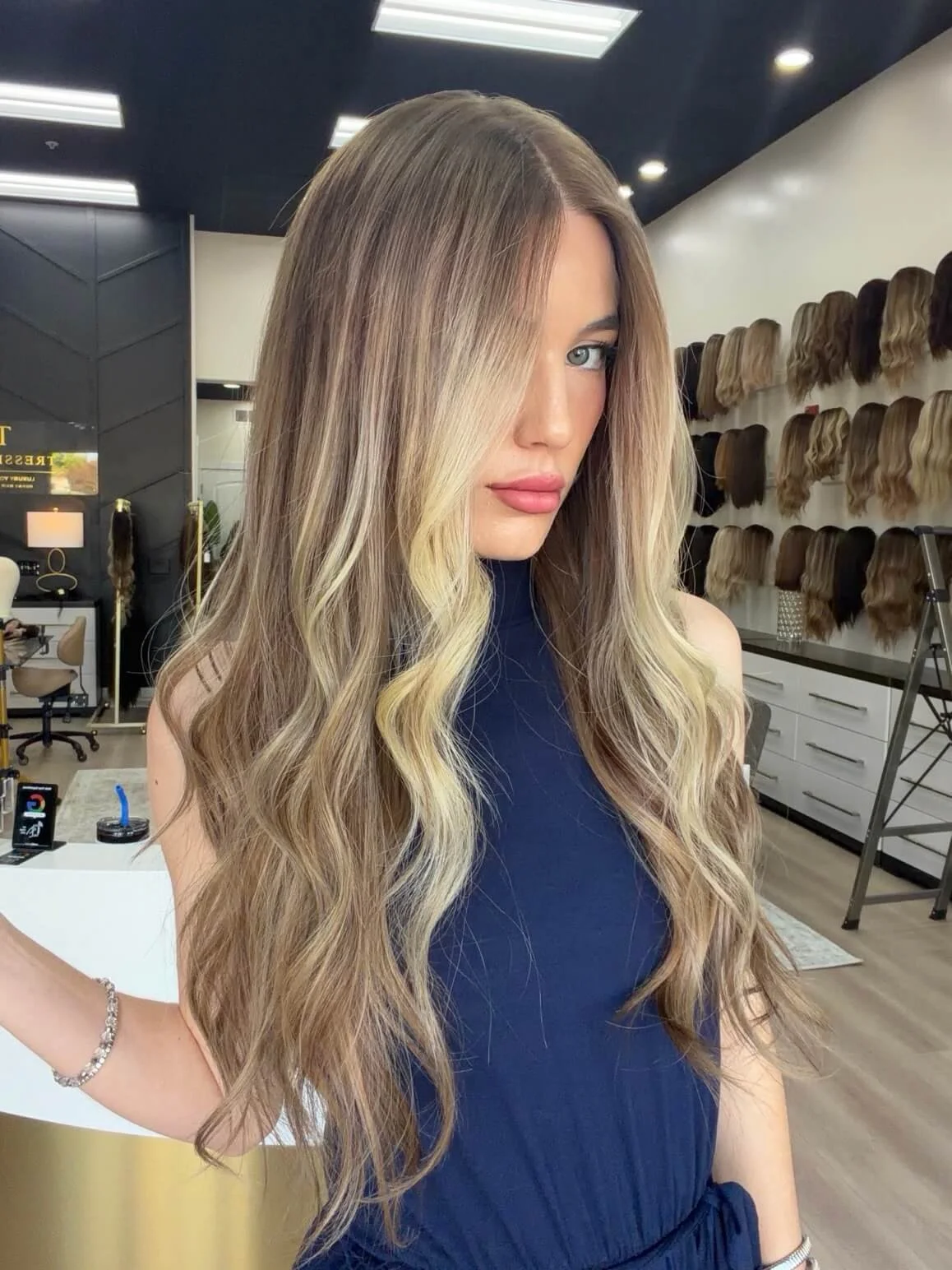 29-inch blonde Slavic human hair wig with a Diamond Lace Top base