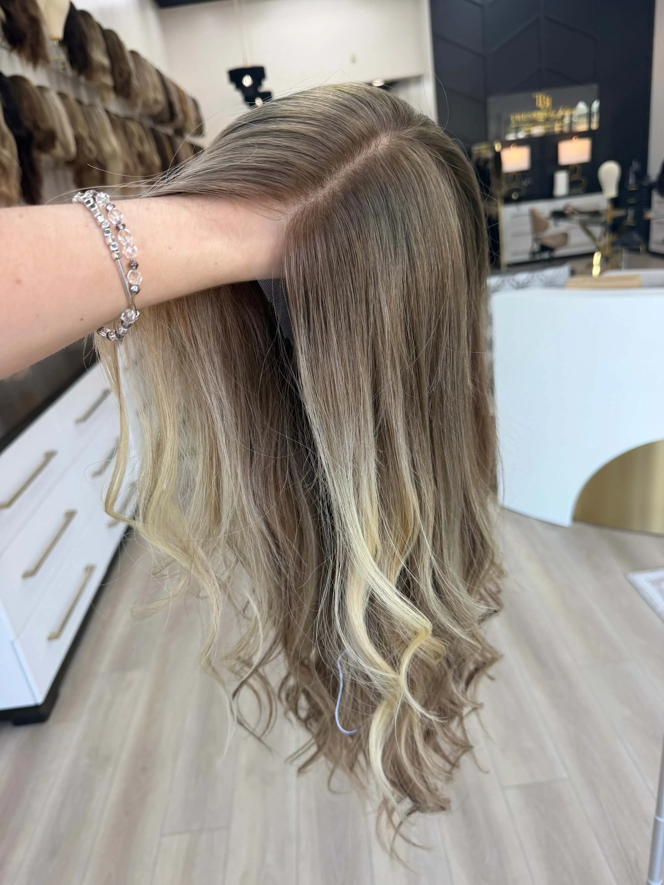29-inch blonde Slavic human hair wig with a Diamond Lace Top base