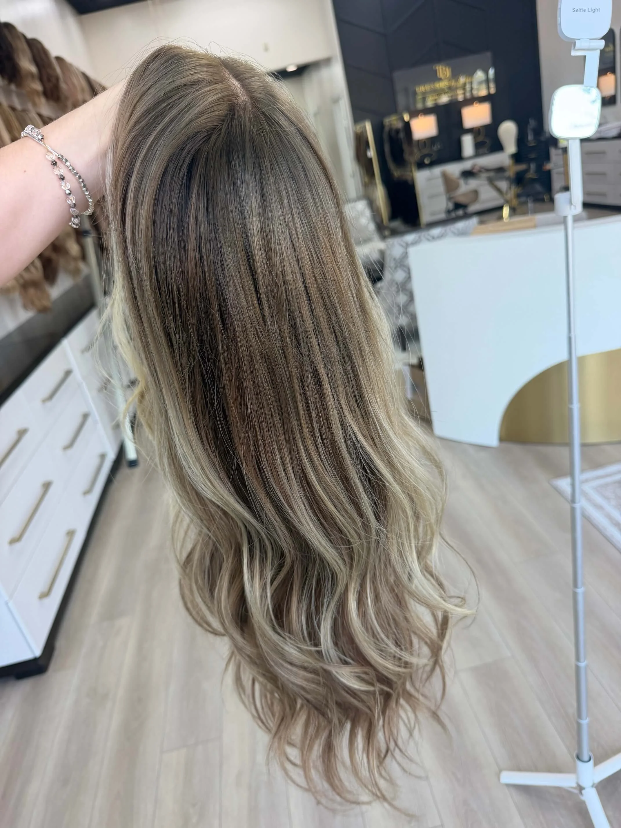 29-inch blonde Slavic human hair wig with a Diamond Lace Top base