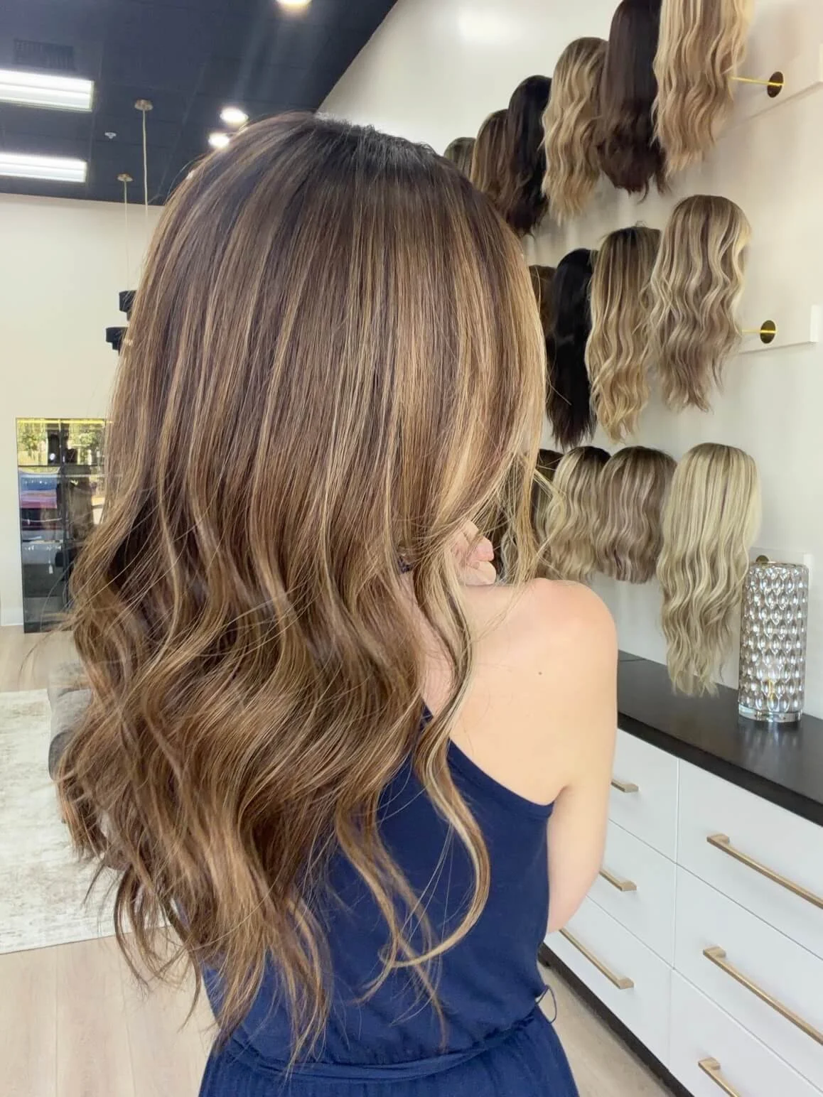 25-inch brown Slavic human hair wig with a Diamond Lace Top base