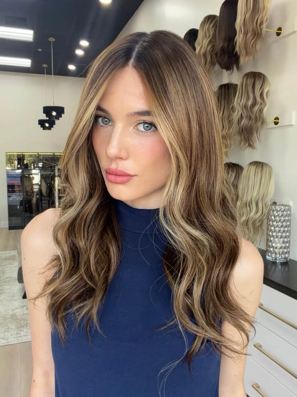 25-inch brown Slavic human hair wig with a Diamond Lace Top base