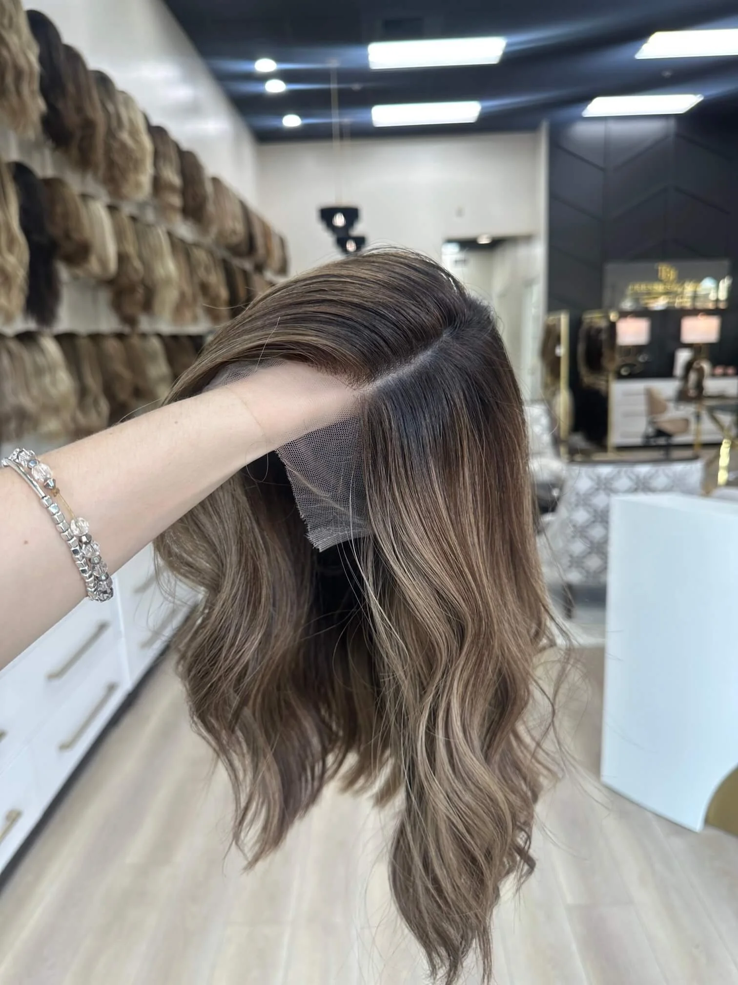 17-inch brown Slavic human hair wig with a Diamond Lace Top base