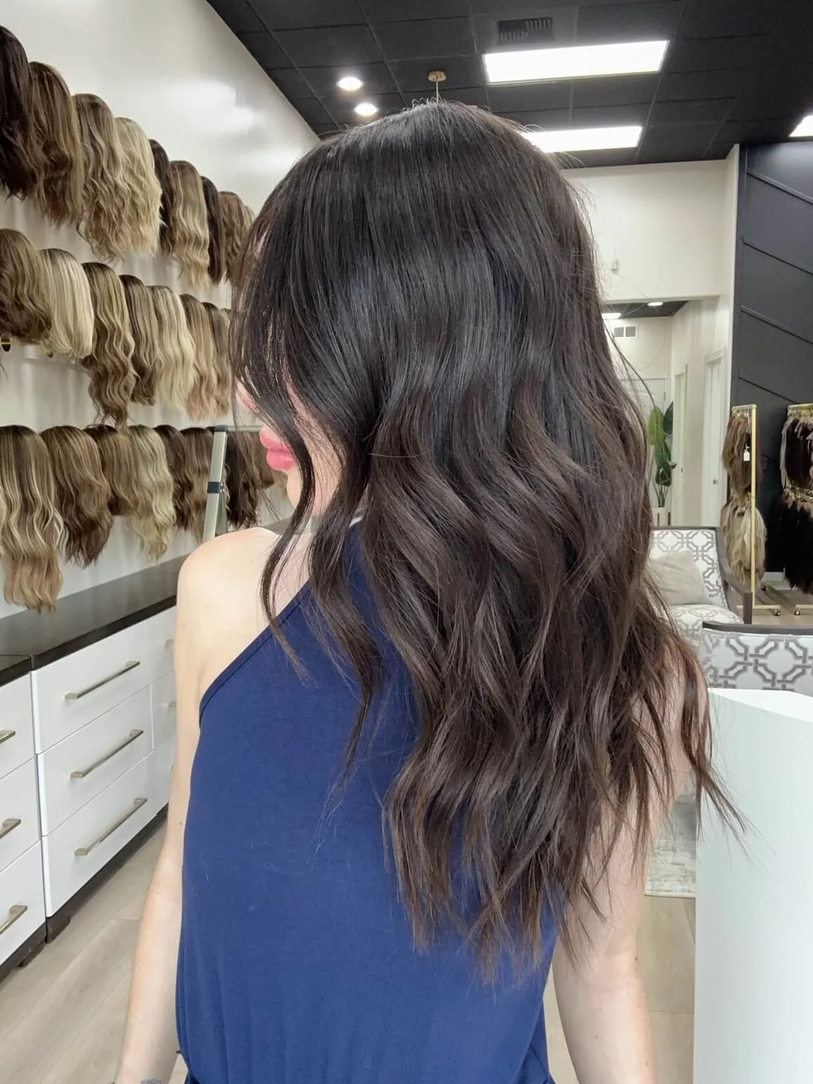 23-inch brown Slavic human hair topper with a Diamond Lace Top base