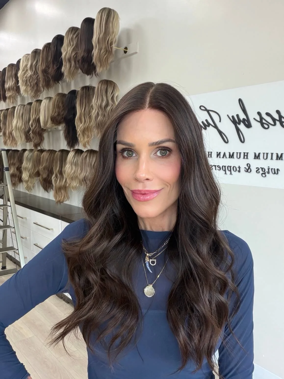 25-inch brown Slavic human hair topper, glueless construction