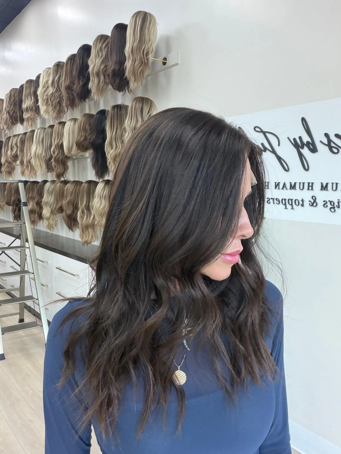 21-inch brown Slavic human hair topper with a Diamond Lace Top base