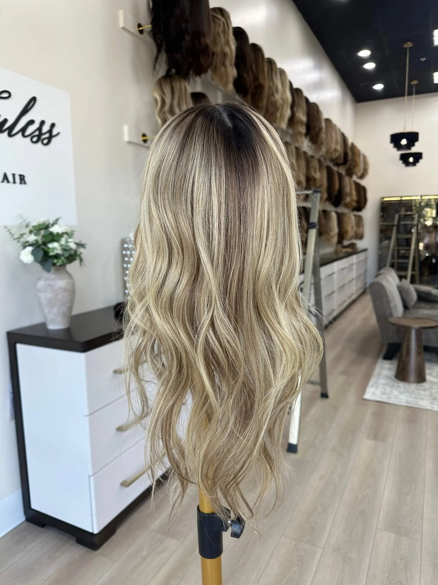 24-inch blonde Slavic human hair topper with a Diamond Lace Top base