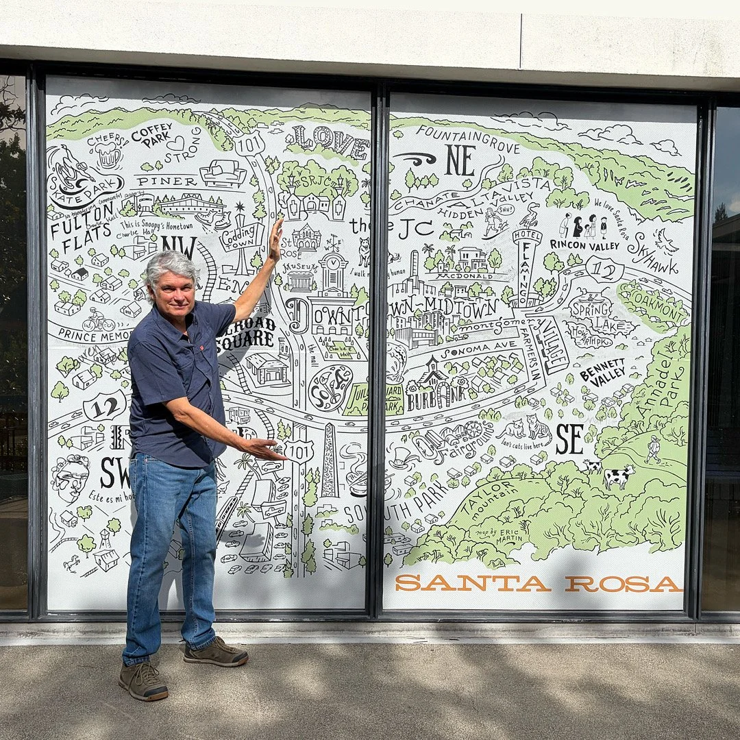 My map art displayed at Santa Rosa City Hall.
