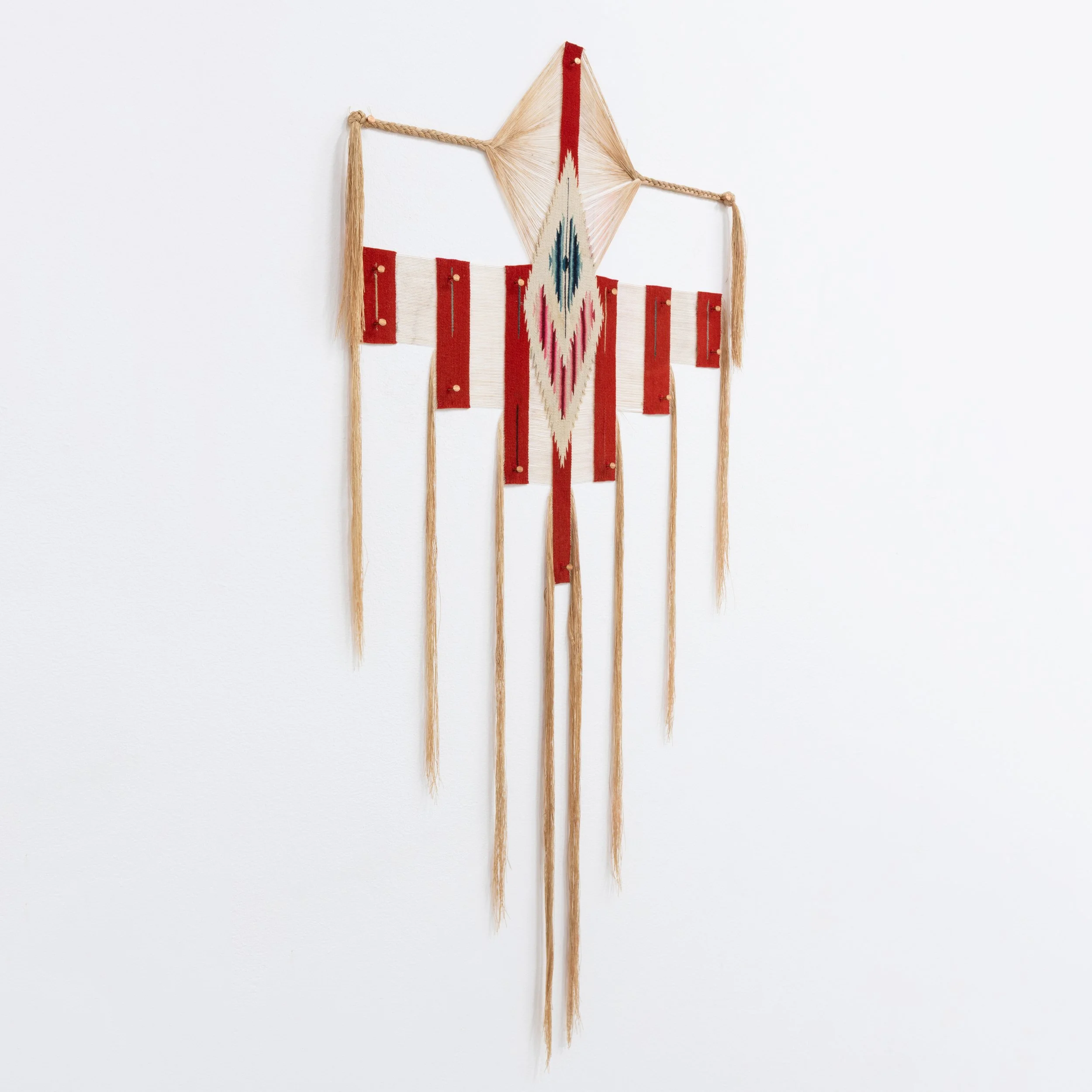 Kelly Tapia-Chuning Fire in the Sky 2026 Dismantled serape (Mexican blanket), copper nails, interfacing  37.5 x 18.5 inches (detail I).jpg