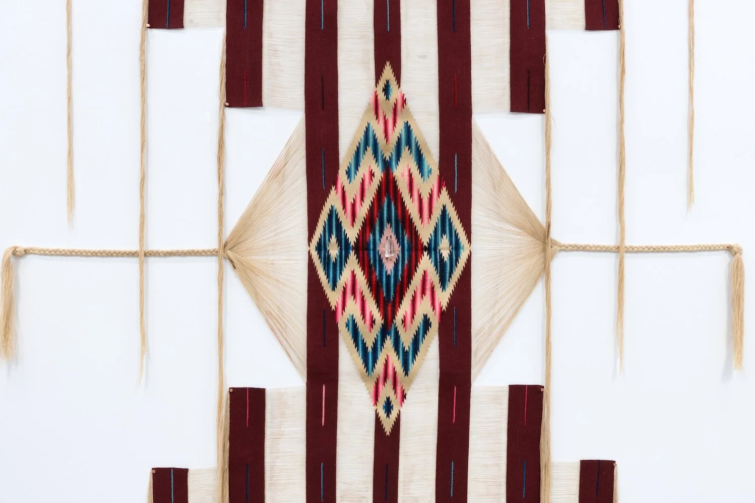 Conduits of Energy : from Time Immemorial, Ancestors Watching, 2024 Deconstructed serape, quartz crystal from childhood, copper nails, interfacing 72 x 60 inches (web edit II).jpg
