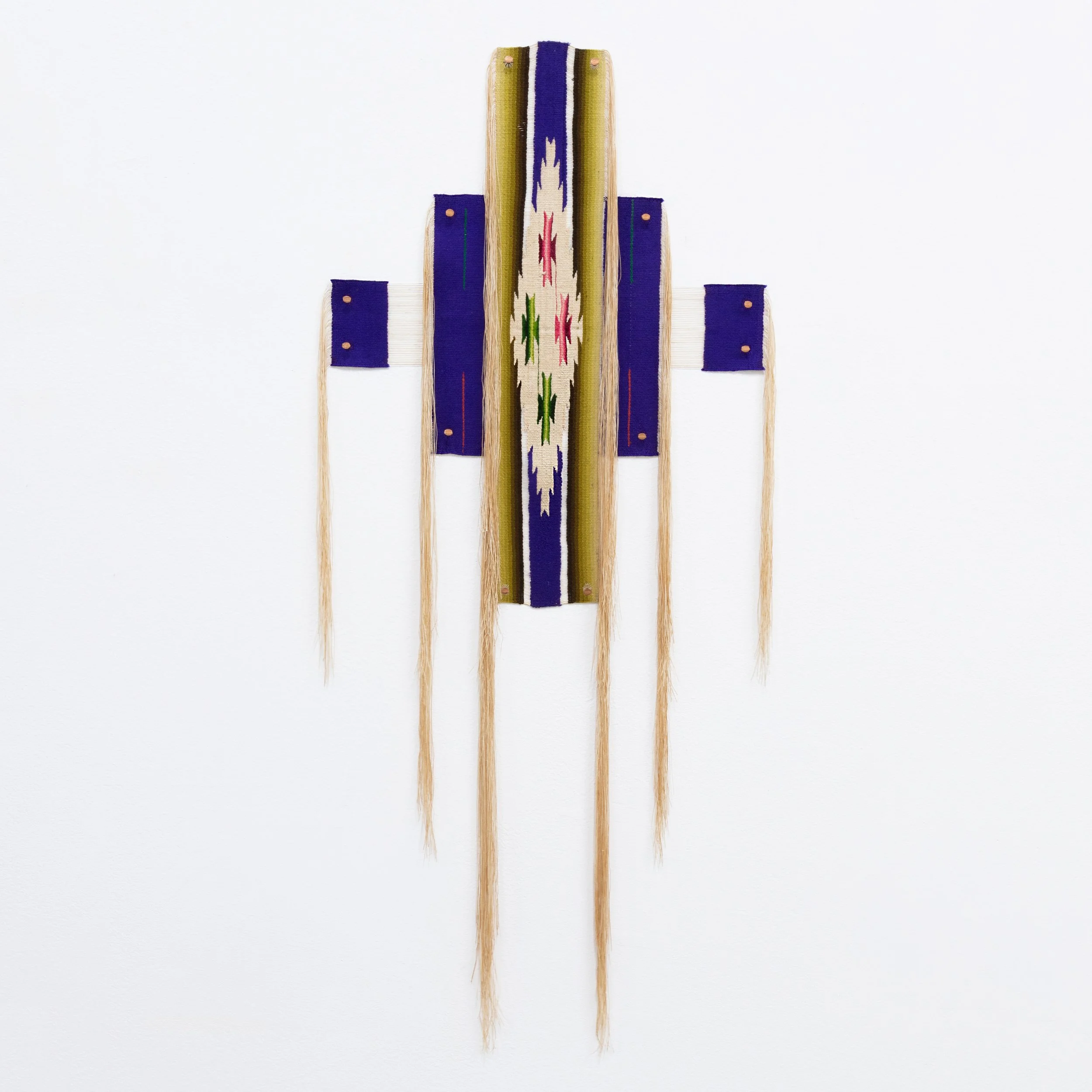 Kelly Tapia-Chuning Dream Keeper 2026 Dismantled serape (Mexican blanket), copper nails, interfacing  35.5 x 15.5 in.jpg