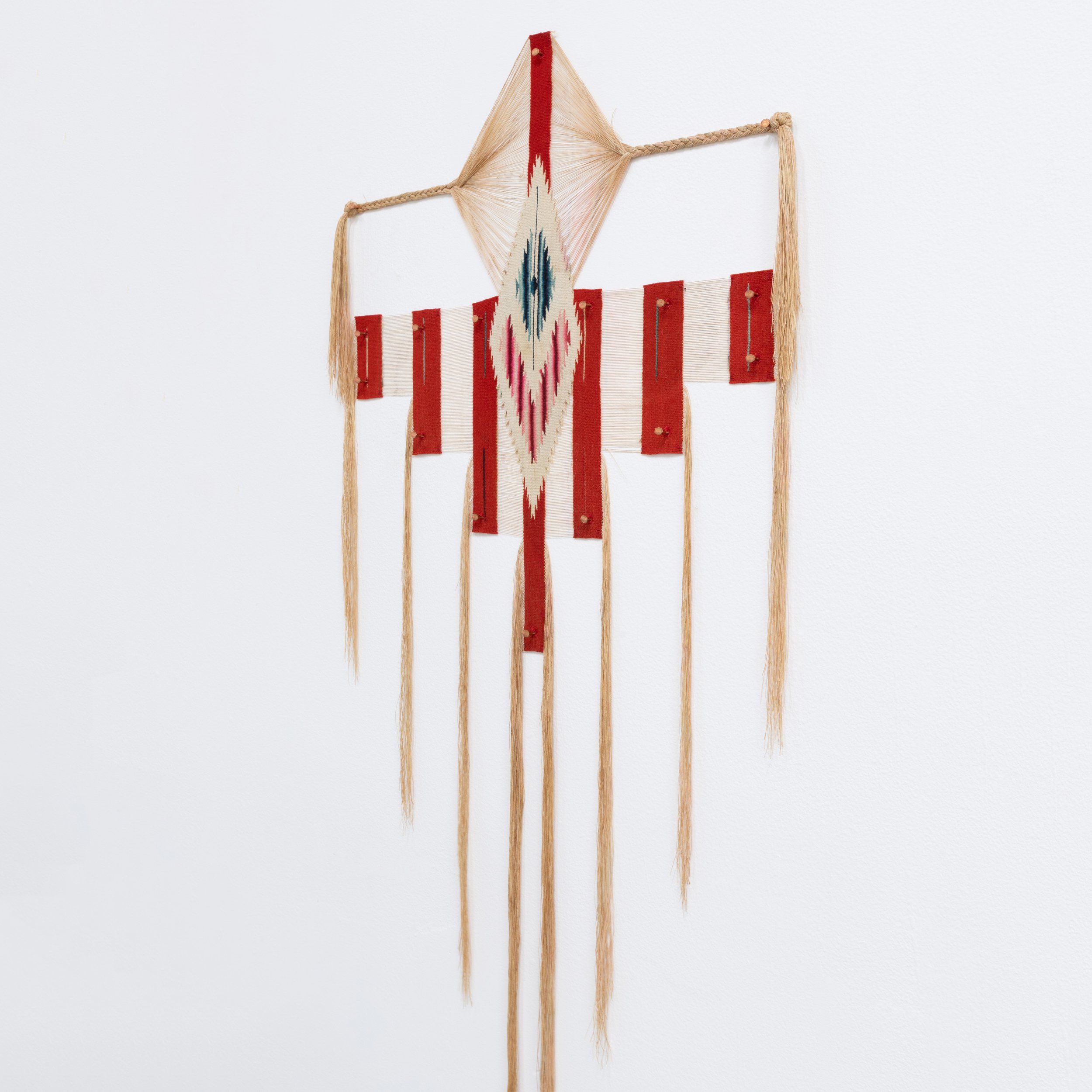 Kelly Tapia-Chuning Fire in the Sky 2026 Dismantled serape (Mexican blanket), copper nails, interfacing  37.5 x 18.5 inches (detail II).jpg
