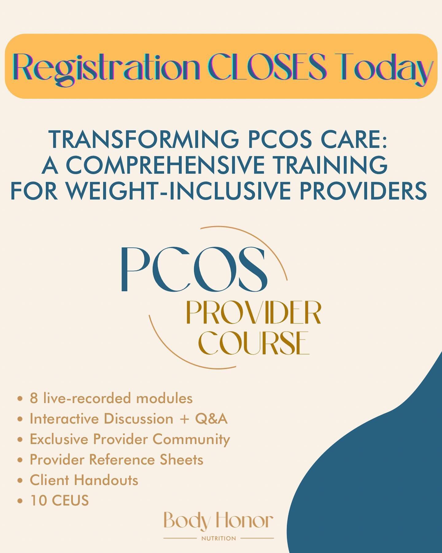 The course officially starts tomorrow! 🥳 This is a final call to providers that want to take a deep dive into weight-inclusive PCOS care from a yours truly, a fat-positive dietitian that has PCOS. I worked intentionally to make this course is an up-