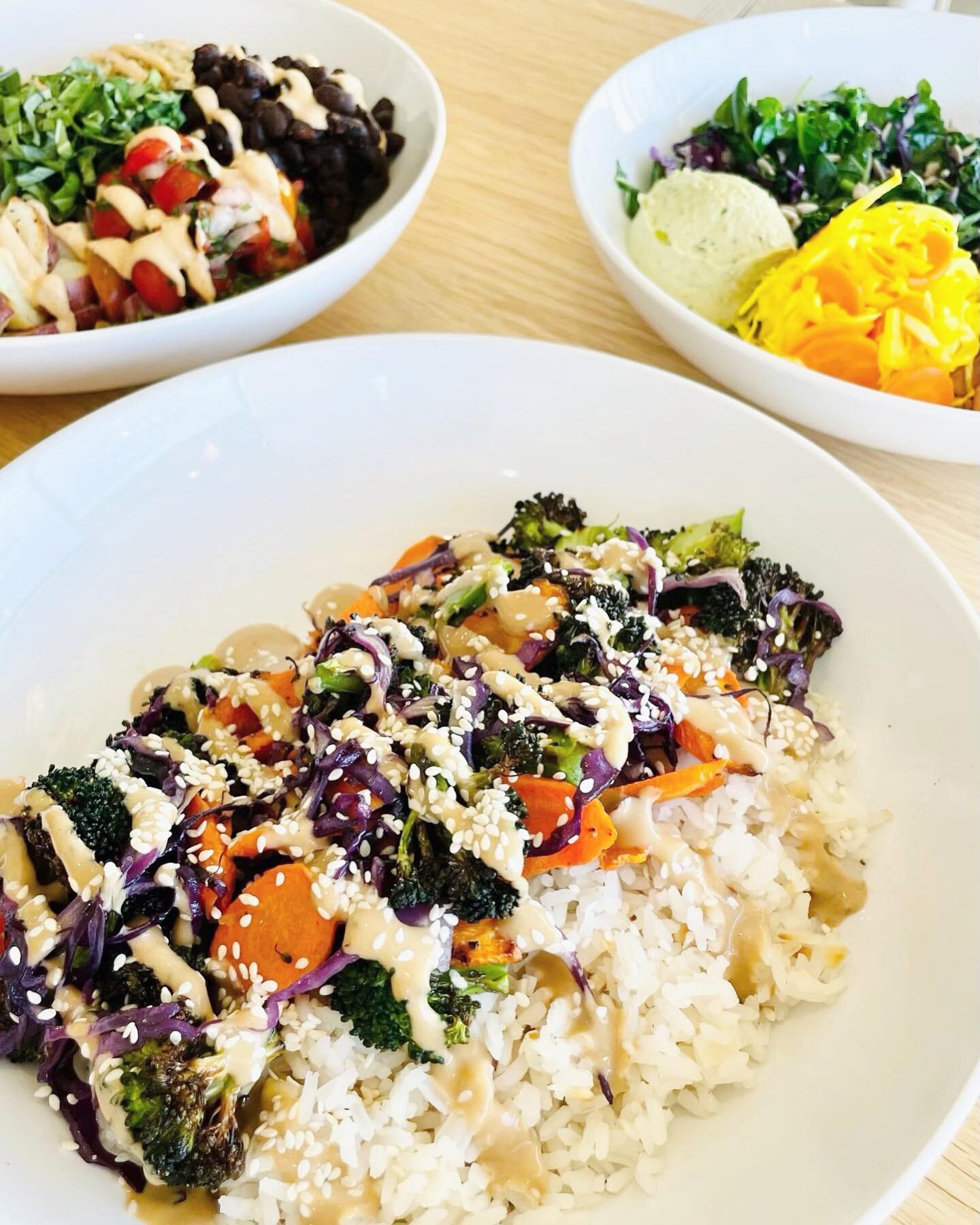 Have you tried our Asian stir fry? Housemade coconut rice, roasted broccoli, roasted carrots, saut&eacute;ed purple cabbage, topped with sesame seeds and our housemade sesame dressing. It is FOR REAL one of the most flavorful and filling menu items. 