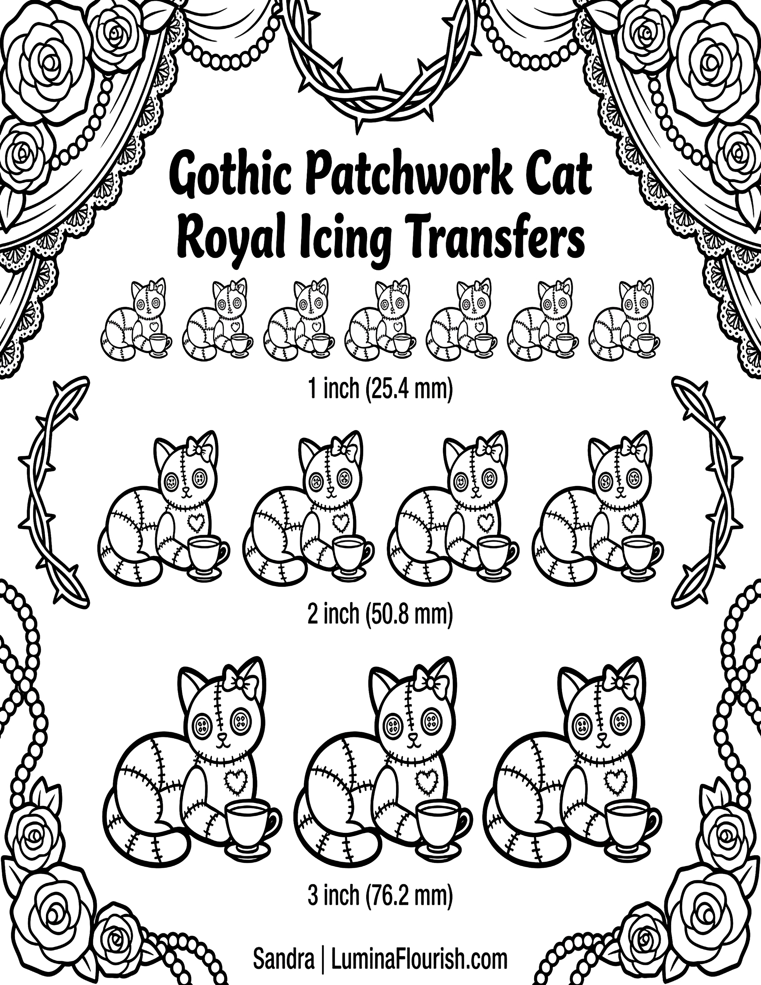 gothic patchwork cat royal icing transfer sheets.png