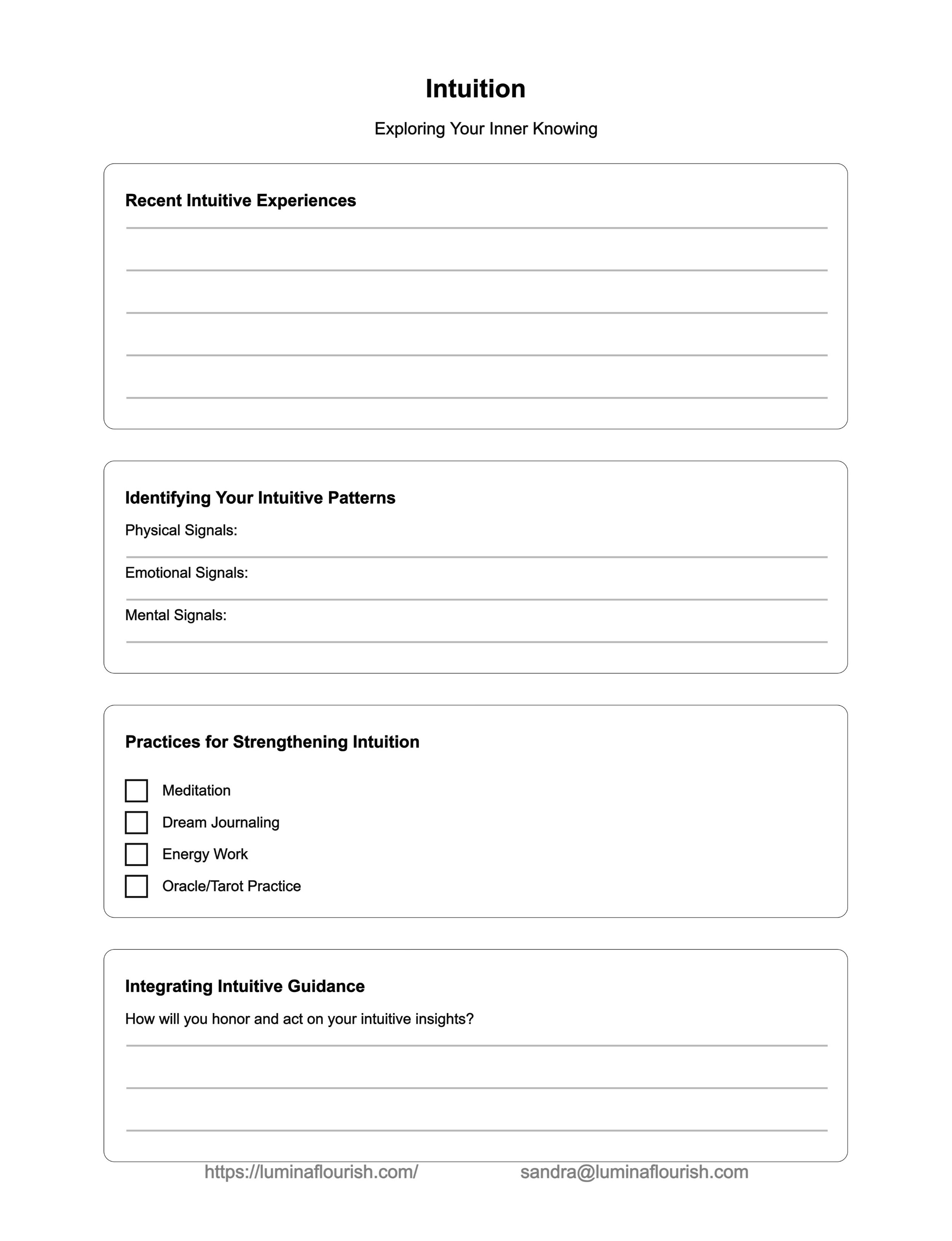 January 28 - Intuition Journaling Worksheet: Strengthen Your Inner Knowing - FREE digital downloading
